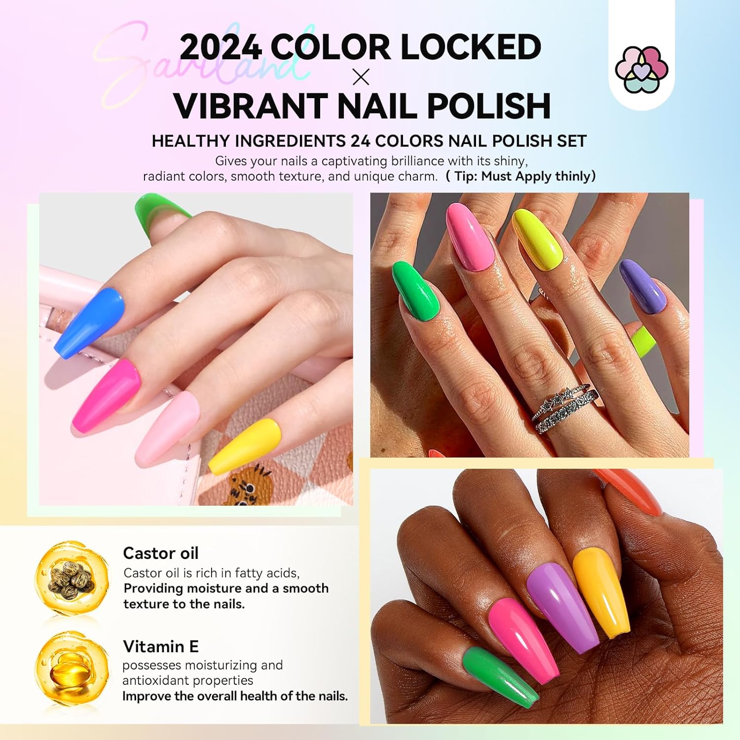 SAVILAND 24-Color Quick-Dry Nail Polish Set with Neon Glitter and Plant-Based Ingredients - Image 7