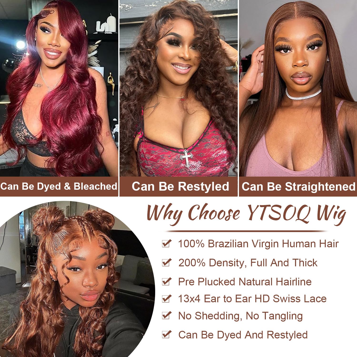 30 Inch Chocolate Brown Body Wave HD Human Hair Lace Front Wig 200 Density - Image 4