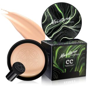 Mushroom Head Air Cushion CC Cream - Long-Lasting & Brightening Color Changing Foundation for Older Women, Waterproof & Moisturizing Full Coverage for Mature Skin (Natural)
