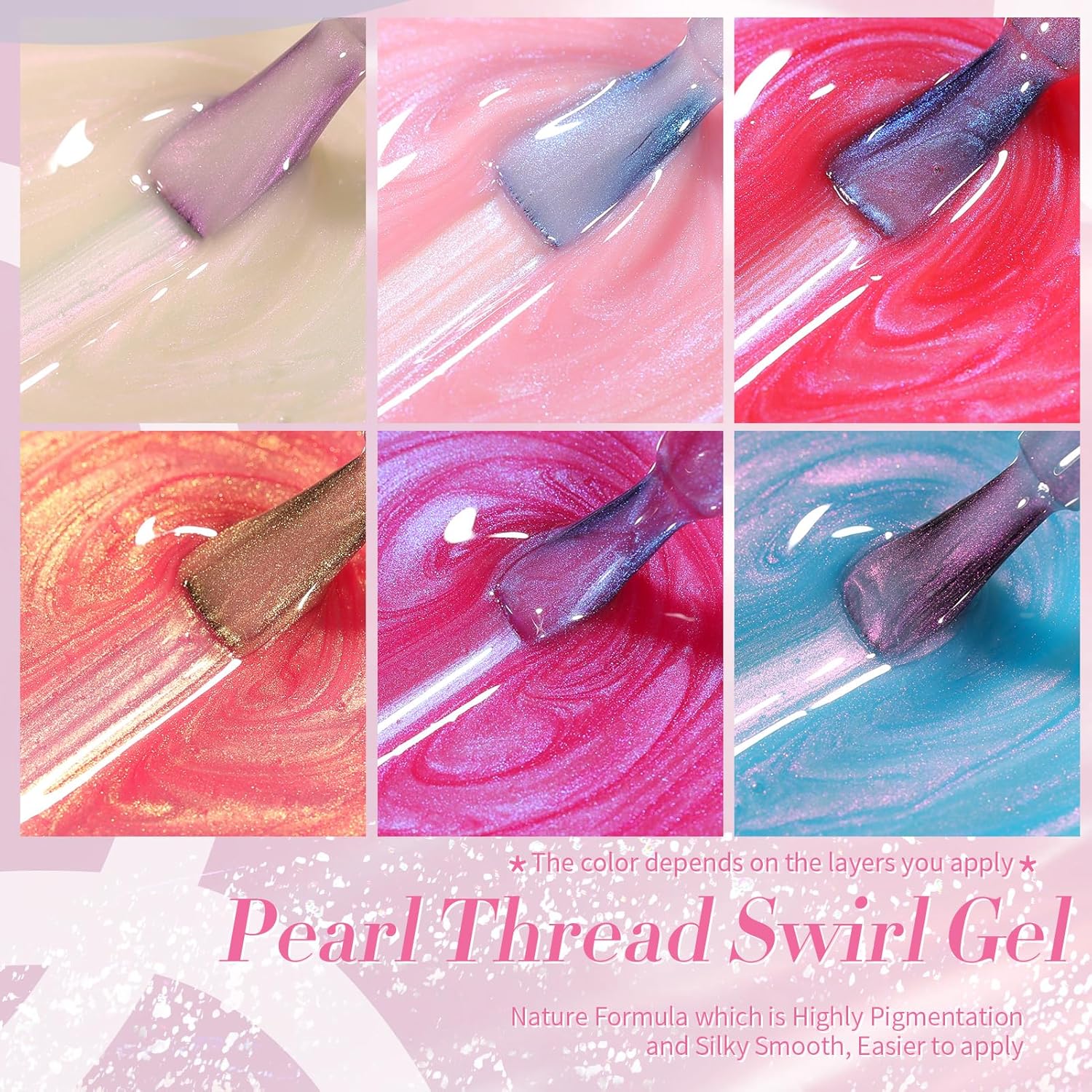 Born Pretty 6PCS Pearl Gel Nail Polish Set with Iridescent Glitter and Mermaid Effect - Image 5