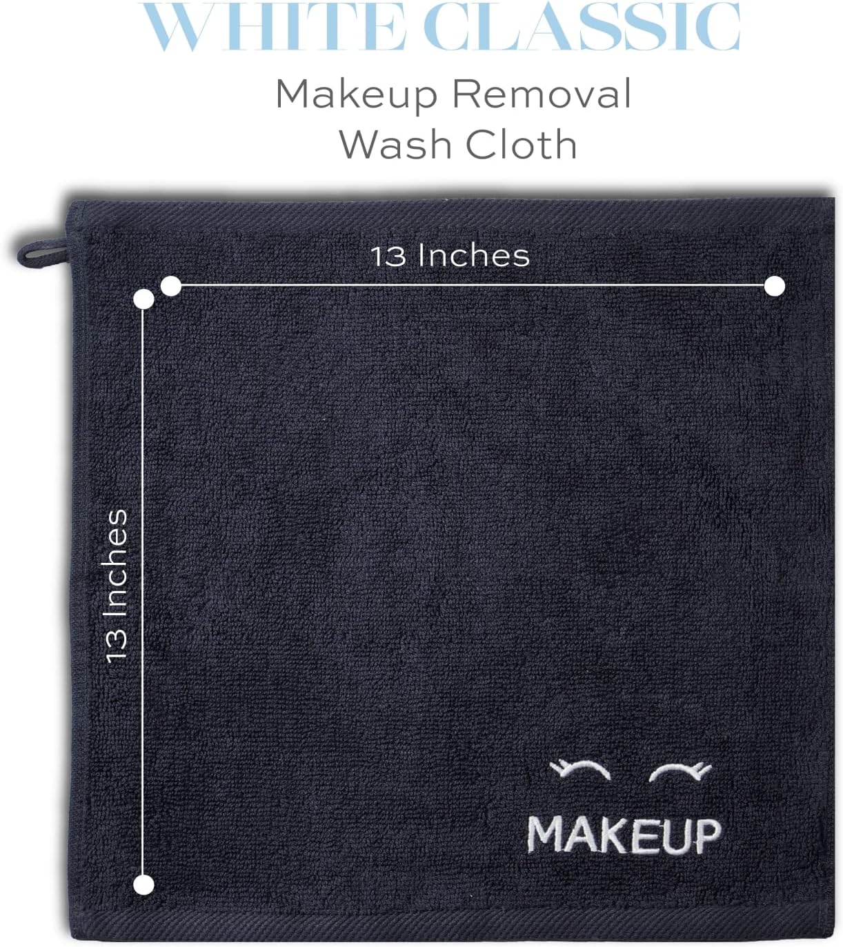 White Classic Bleach Safe Black Makeup Washcloths, 12 Pack, Soft Cotton, 13 x 13 Inches - Image 3
