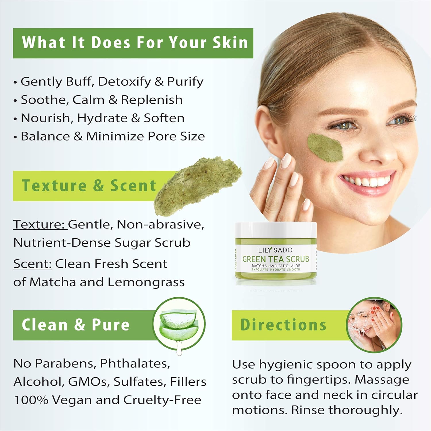 Lily Sado Matcha Made in Heaven Sugar Facial Scrub 4 oz Vegan Exfoliator All Skin Types - Image 9