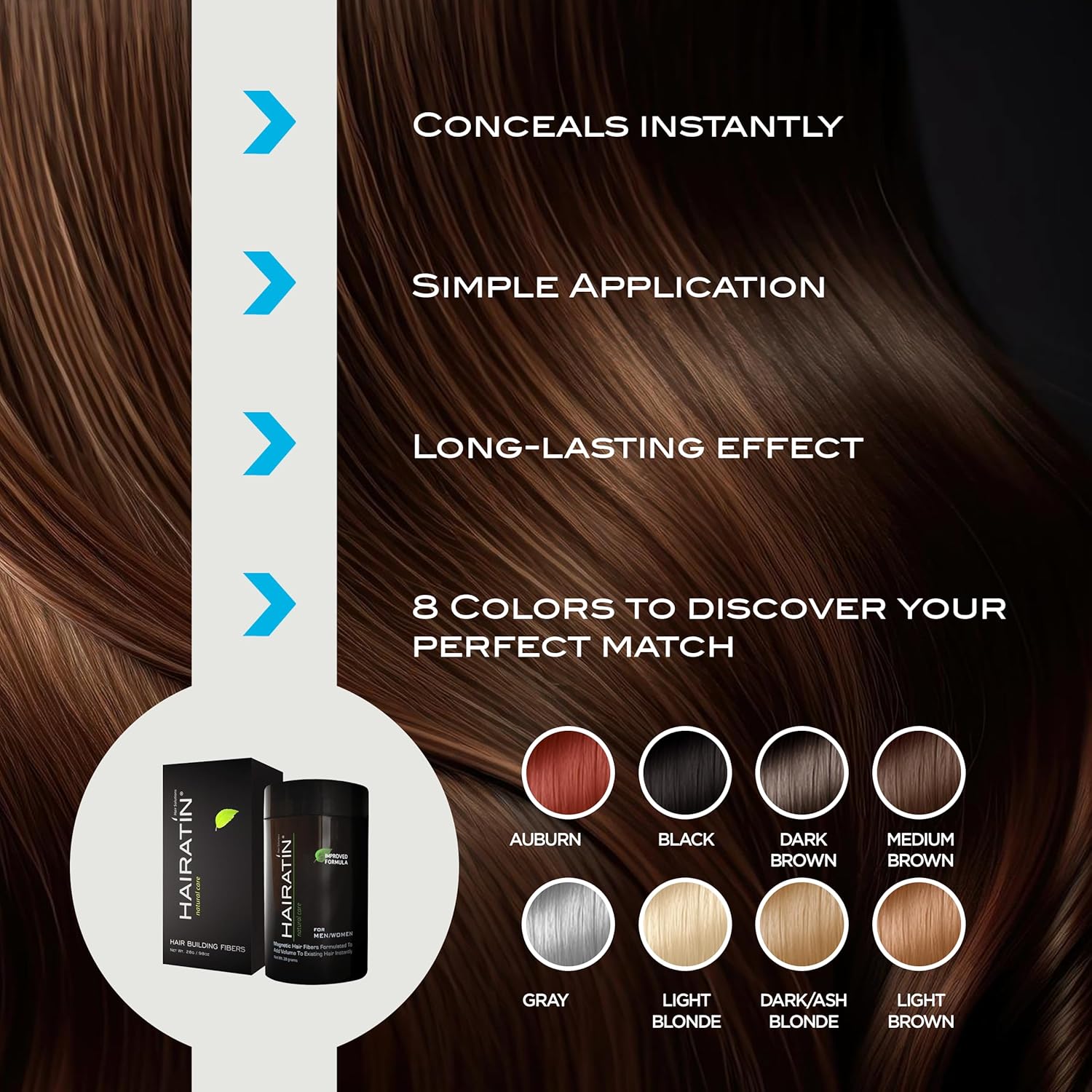 HAIRATIN Dark Brown Building Fibers for Thinning Hair, 28G Instant Concealer - Image 3