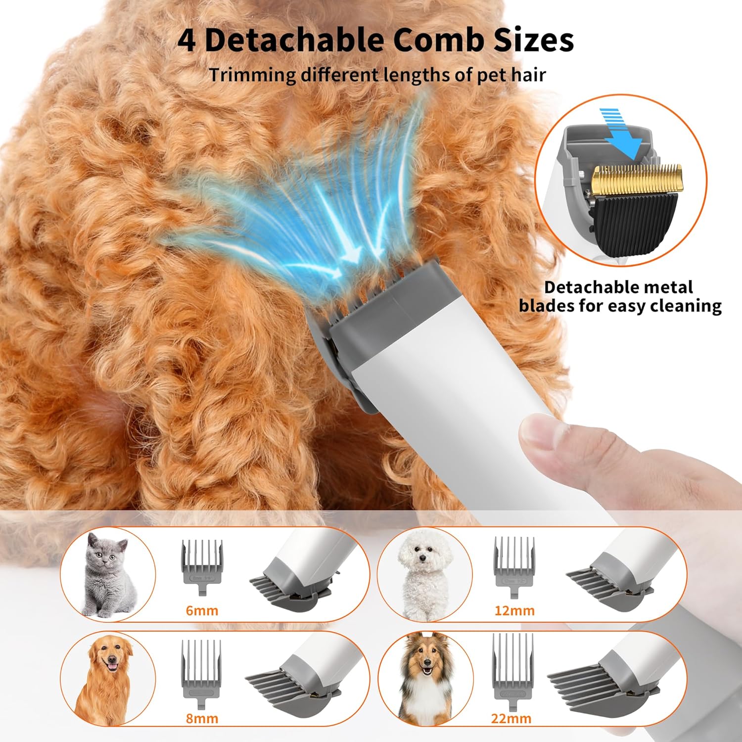 6-in-1 Dog Grooming Vacuum Hair Dryer with Clippers Combs for Shedding Control - Image 6