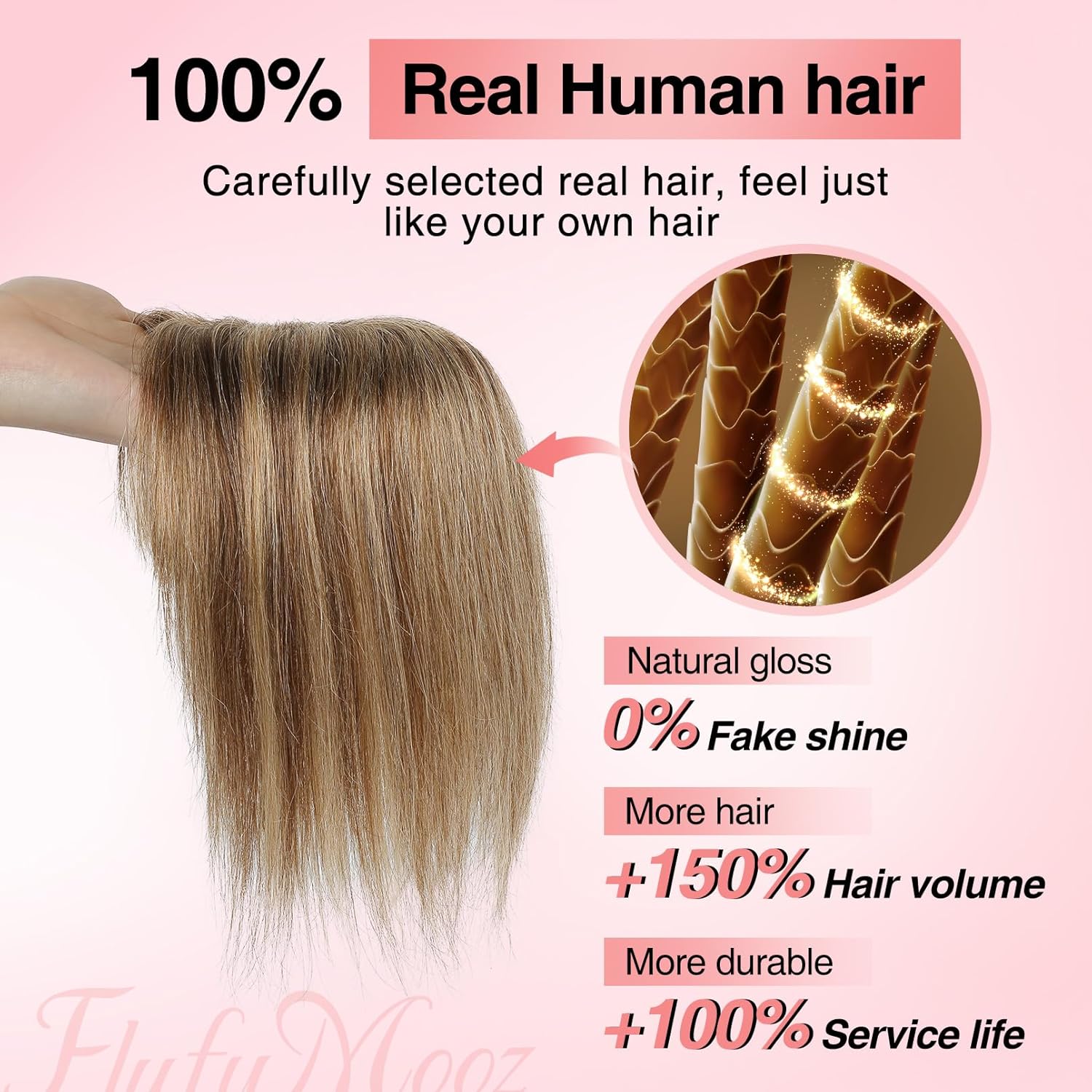 Flufymooz 10 Inch Medium Brown Blonde Human Hair Clip-in Bangs Topper - Image 2