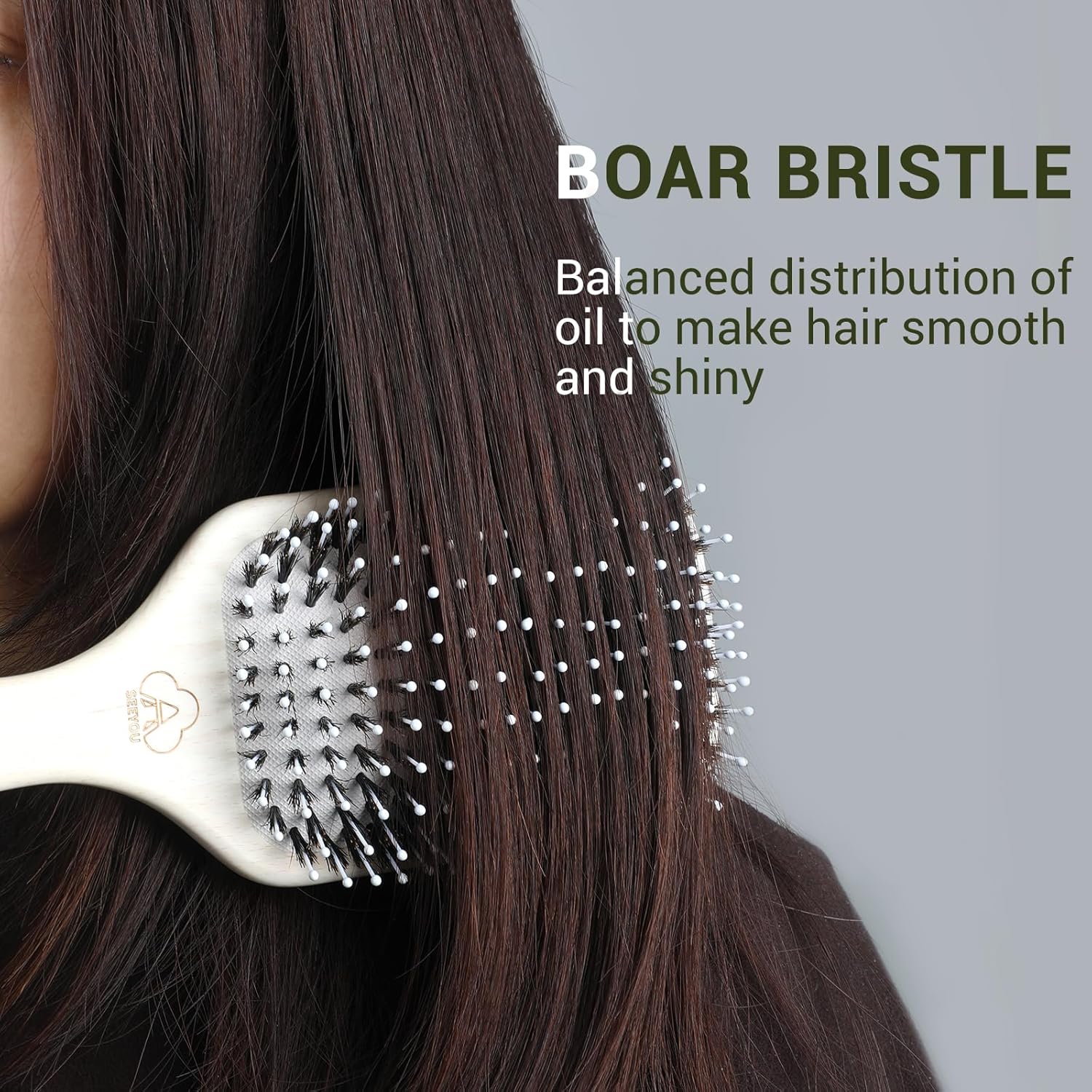 Boar Bristle Wood Hair Brush for All Hair Types and Lengths - Image 3