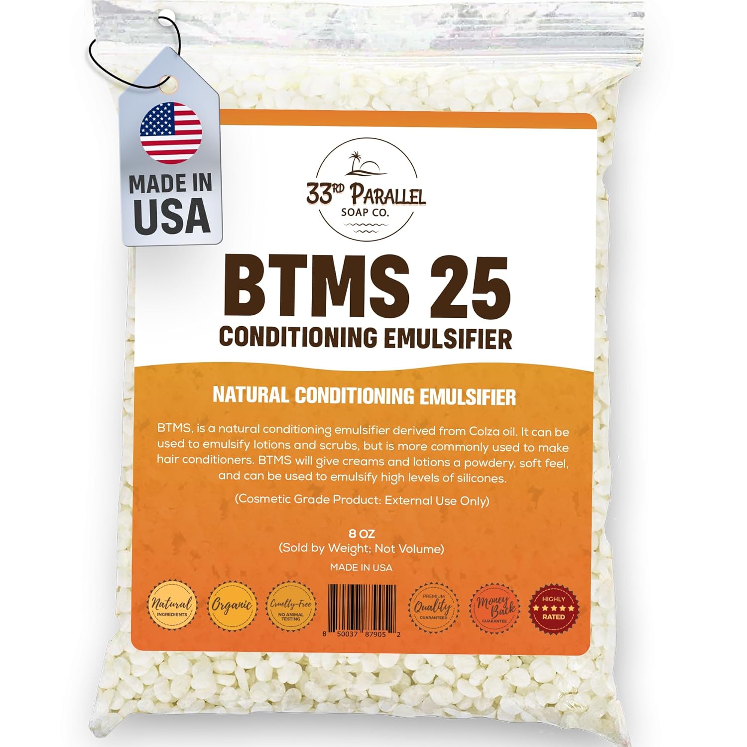 33RD PARALLEL | BTMS 25 (8 oz) Conditioning Emulsifier | Behentrimonium Methosulfate Cetearyl Alcohol Emulsifying Conditioner | (8 Ounces)