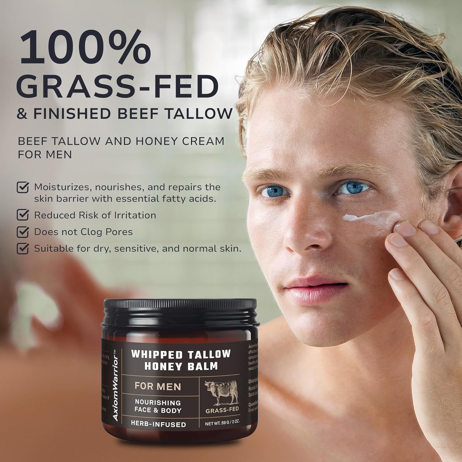 Whipped Organic Beef Tallow and Honey Balm Moisturizer for Face and Body, 2oz - Image 3