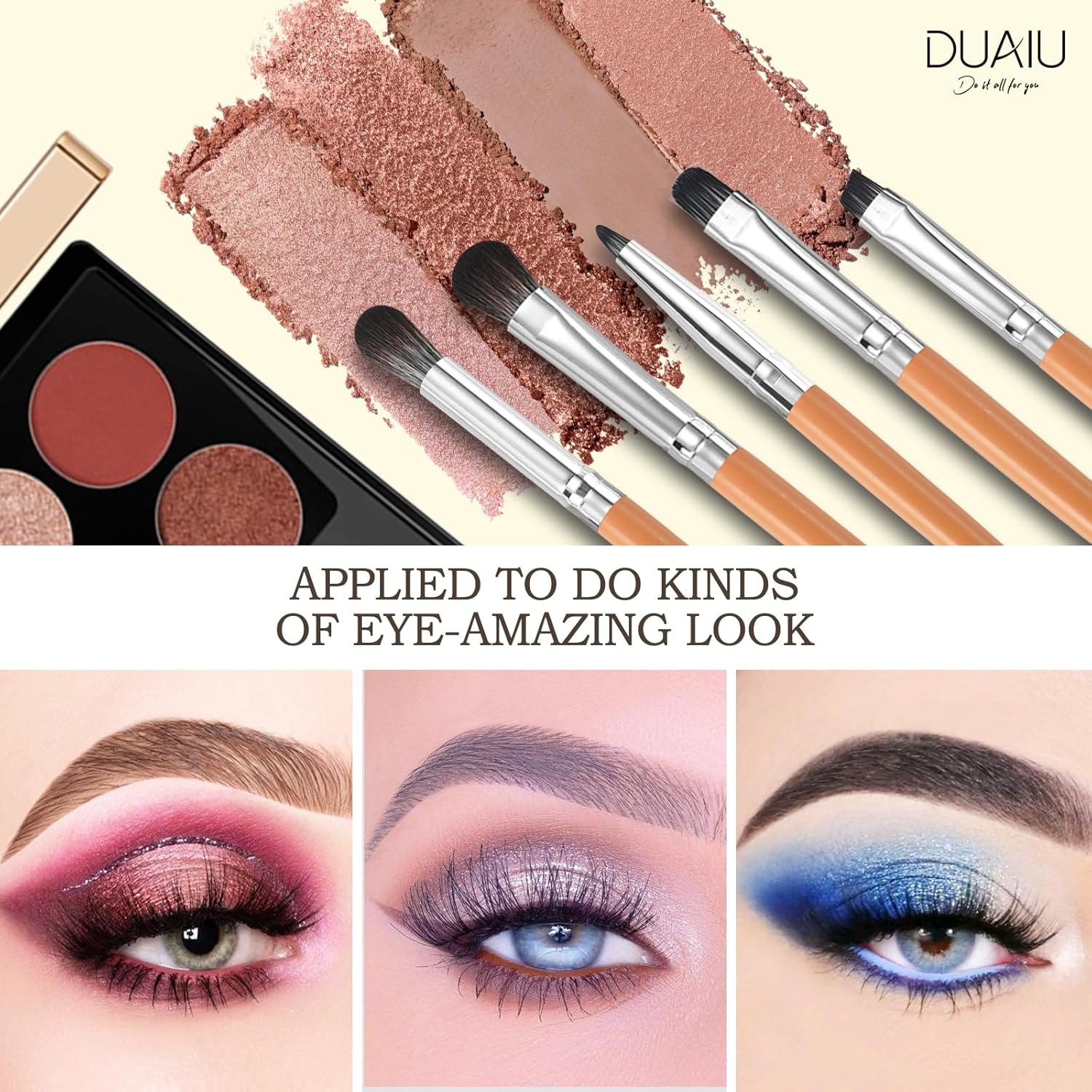 DUAIU 12-Piece Eyeshadow Brush Set Synthetic Hairs Wood Handles Eye Makeup Tools - Image 5