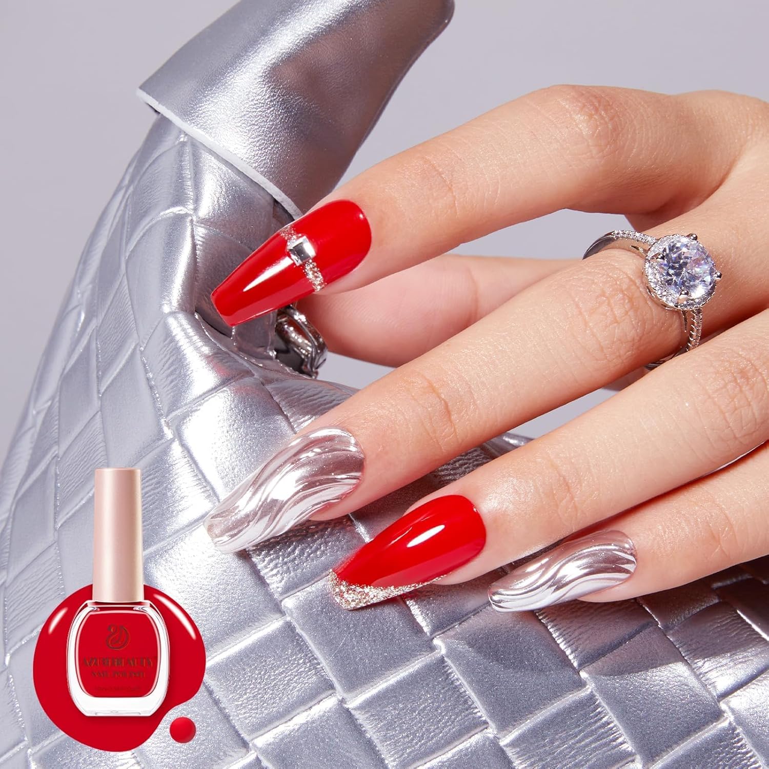 AZUREBEAUTY Red Jelly Nail Polish with Gold Foil Glitter, 0.34oz Quick Dry DIY Kit for Women - Image 6