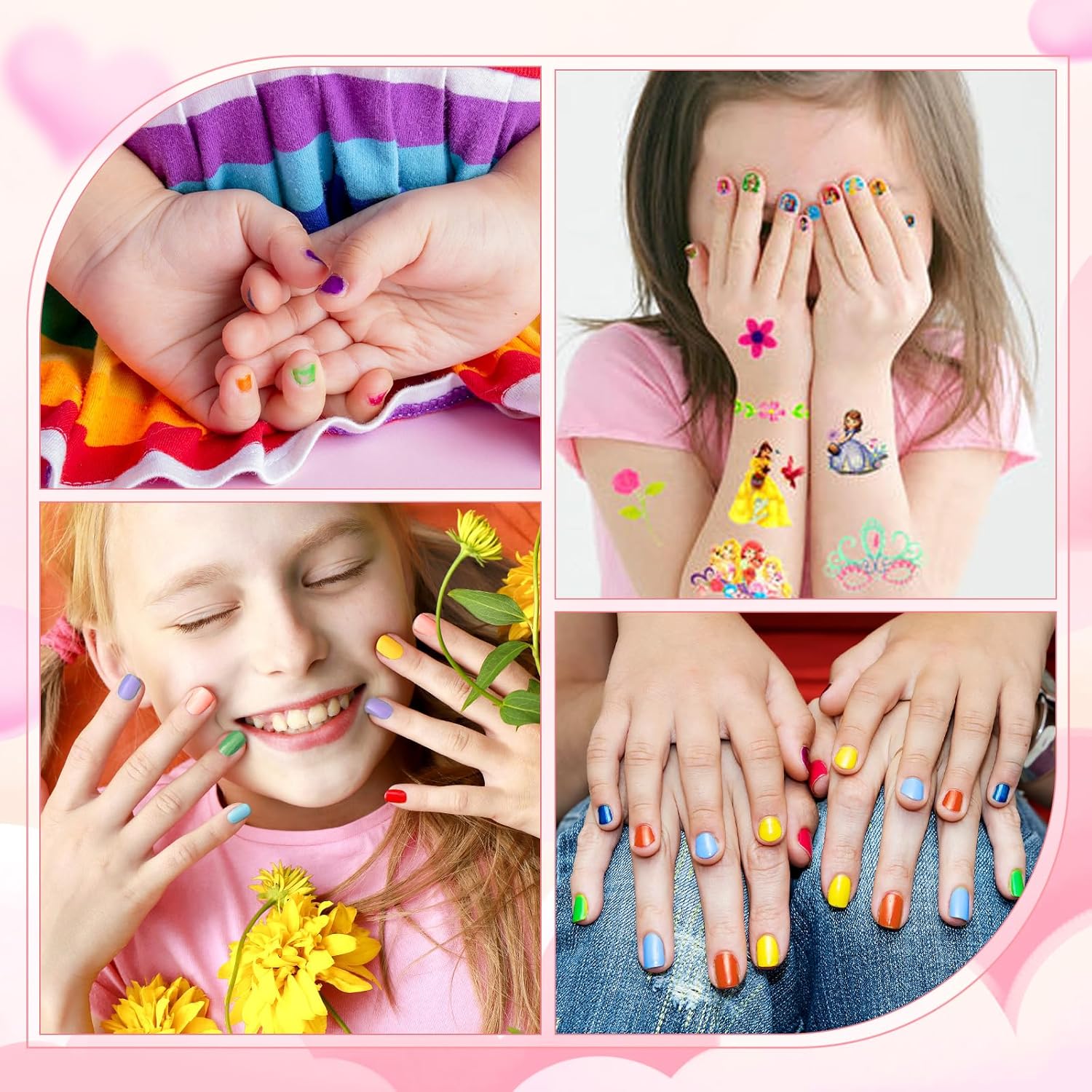 Non-Toxic Peel-Off Water-Based Nail Polish Set for Kids Ages 3+, 7 Vibrant Colors with Stickers - Image 5