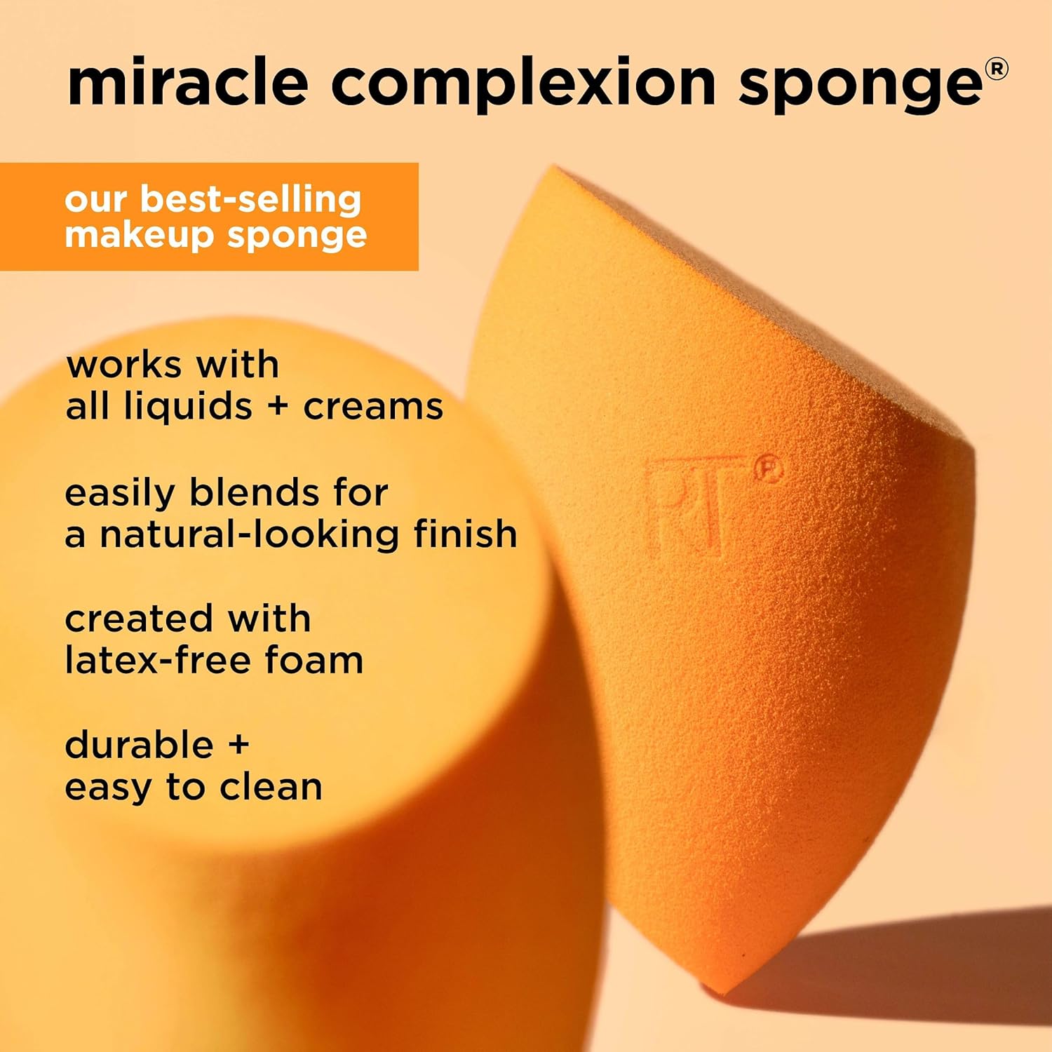 Real Techniques Miracle Complexion Sponge for Liquid & Cream Foundation, Latex-Free Foam, 1 Count, Orange - Image 3