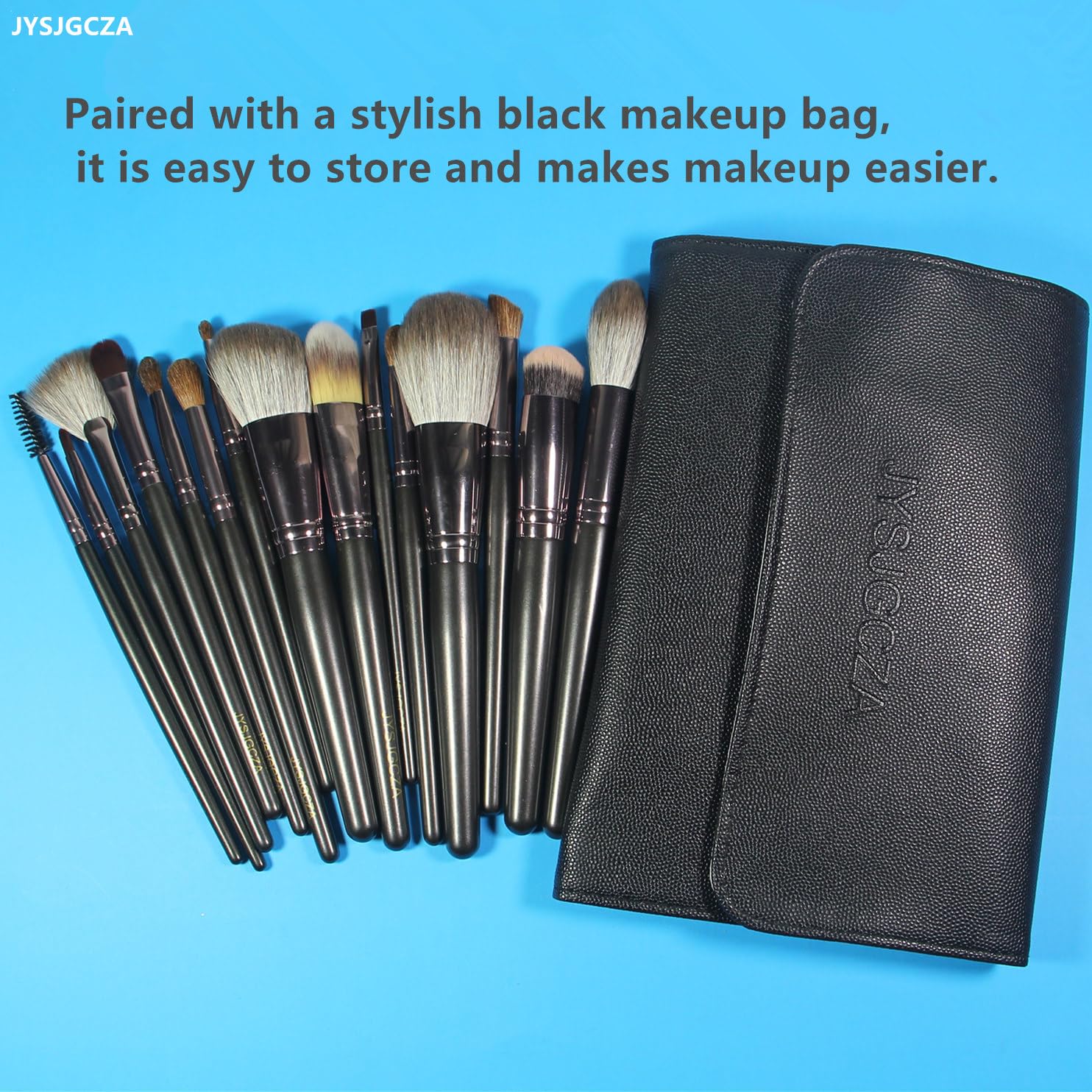15-Piece Professional Makeup Brush Set Black with Foundation, Eyeshadow, Blush, and Bag - Image 6