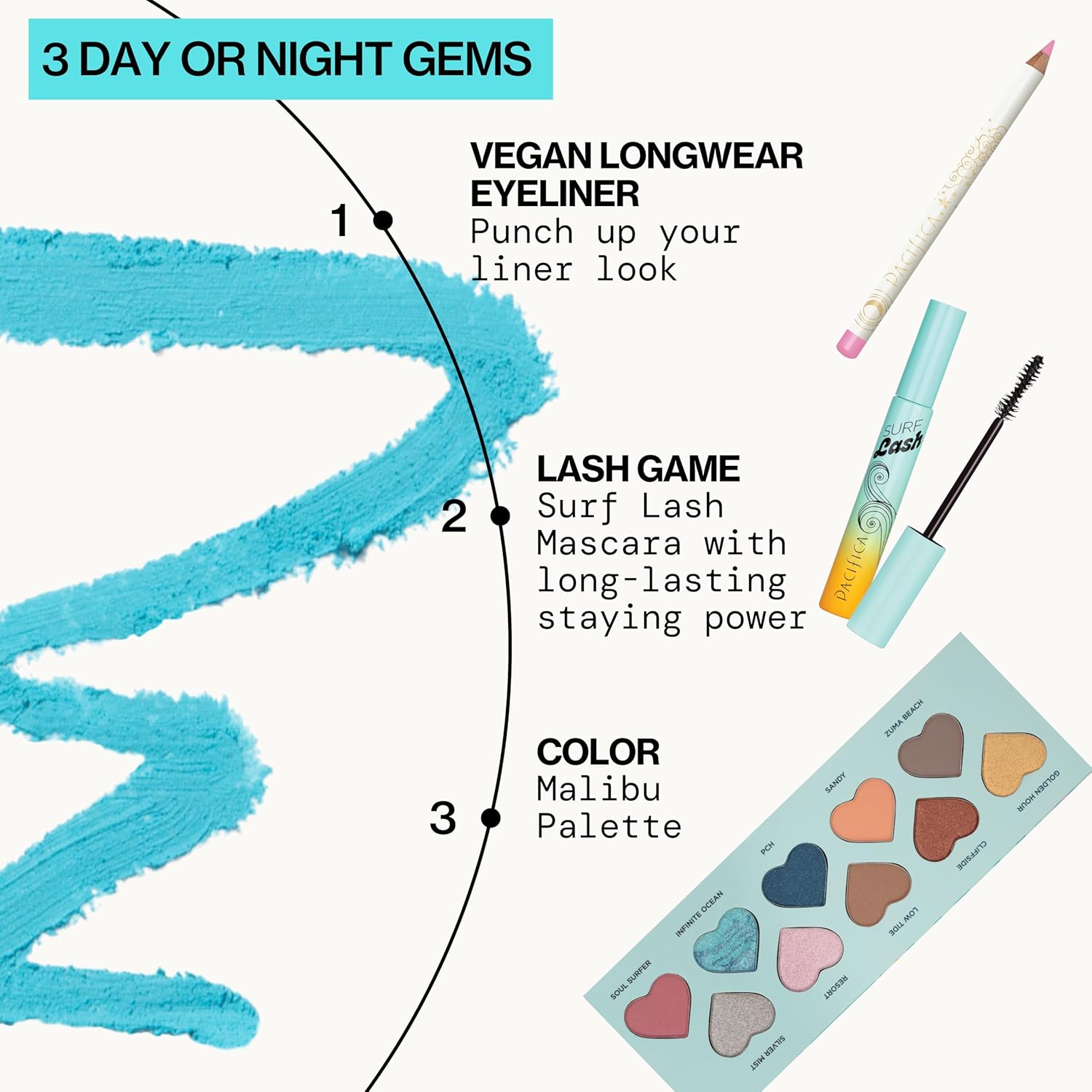 Pacifica Pastel Ocean Blue Waterproof Eyeliner Pencil Longwear Vegan 0.04 oz - Image 11