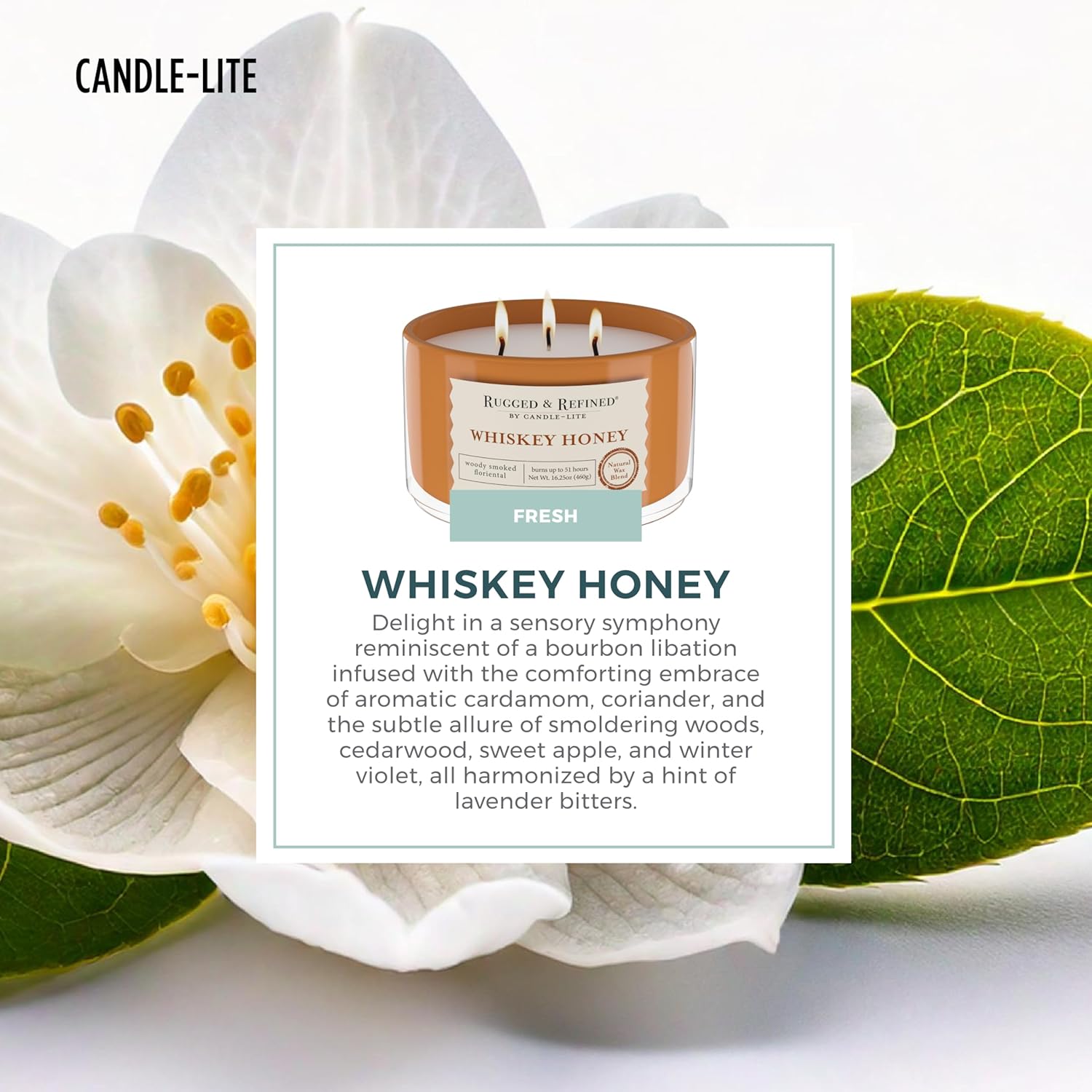 Candle-Lite Whiskey Honey Scented Candle for Men, 16.25 oz, 3-Wick, 51 Hour Burn Time - Image 5