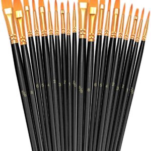 BOSOBO Paint Brushes Set, 2 Pack 20 Pcs Round Pointed Tip Nylon Hair Artist Acrylic Paint Brushes for Acrylic Oil Watercolor, Face Nail Art, Miniature Detailing & Rock Painting, Black