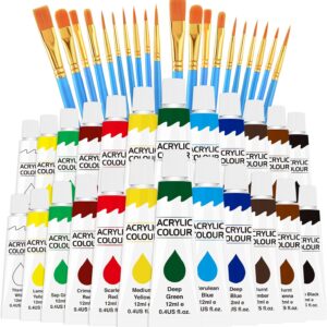 ESRICH Acrylic Paint Set 12 Colors(2 Pack)with 20 Paint Brushes,24 Acrylic Paints for Adults,Kids,Beginner,Professional Artists,Non-Toxic Craft Paint kit for Paper,Canvas,Rock,Wood,Ceramic