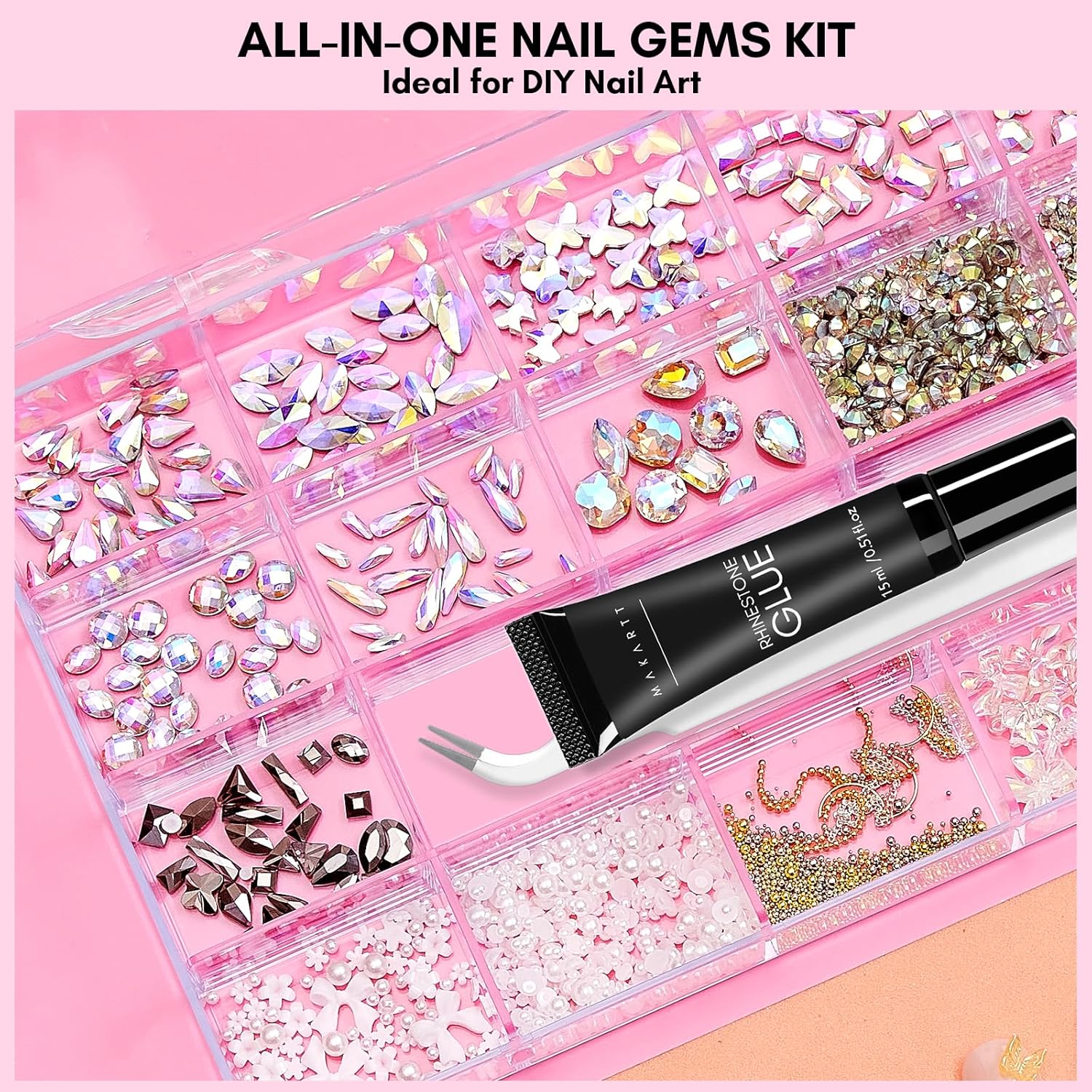 Makartt 3775 Piece Nail Gem Set with Rhinestone Glue and Tweezer for DIY Nail Art - Image 3