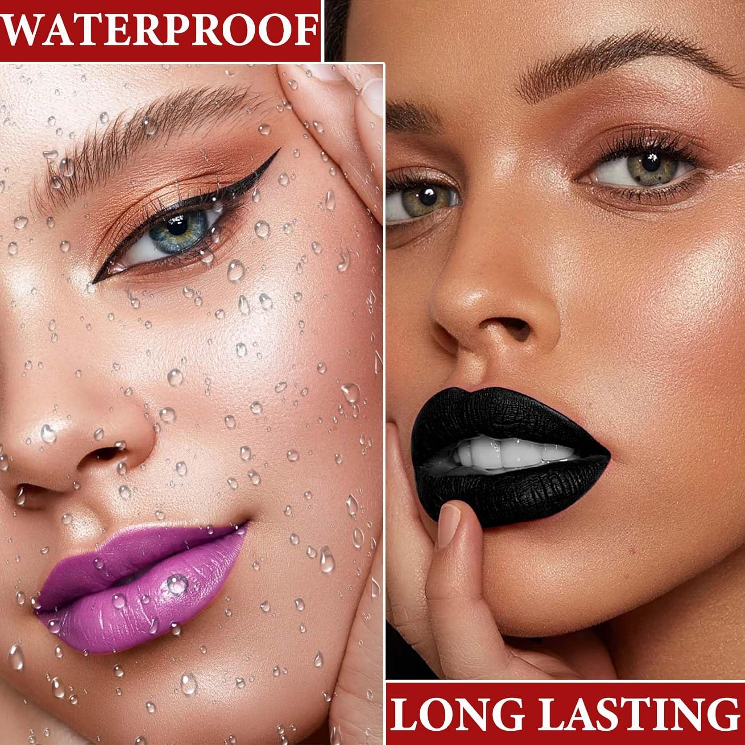 4 Pc Matte Liquid Lipstick Set Black White Red Purple Waterproof Long Lasting - Image 4