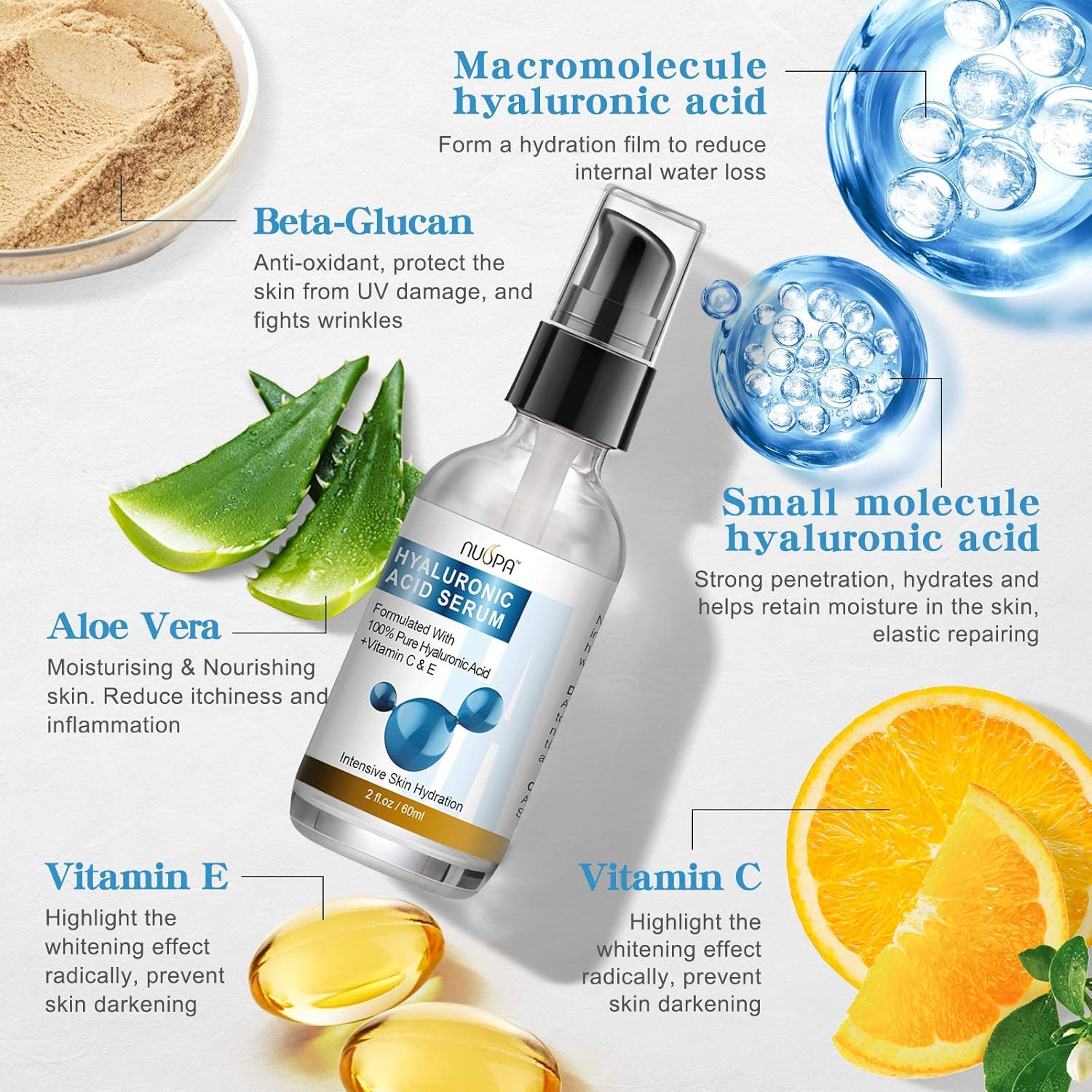 2 Oz Pure Hyaluronic Acid Serum with Vitamin C and E for Hydration and Anti-Aging - Image 3