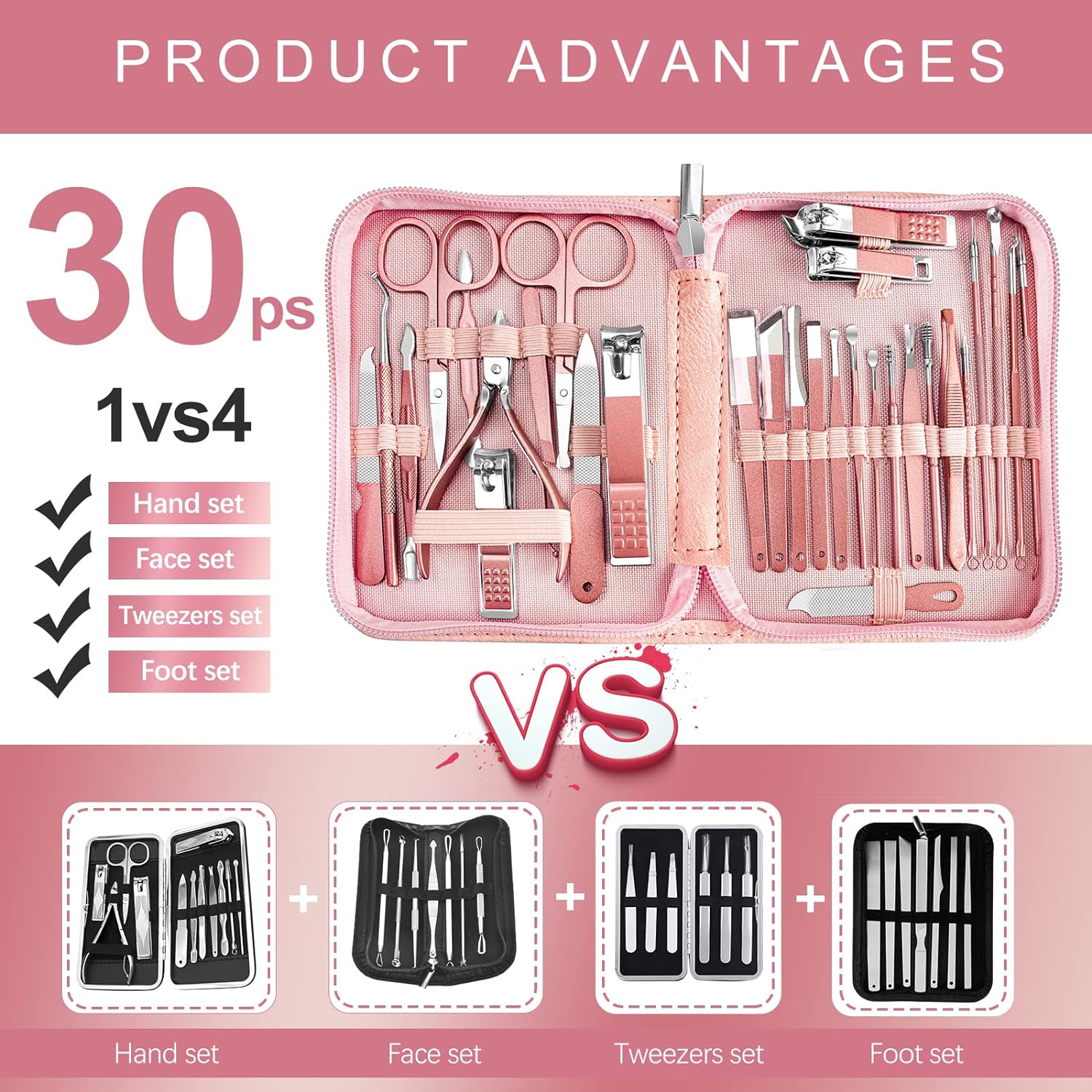 REDFLOW 30-in-1 Stainless Steel Manicure Set, Travel-Friendly Nail Care Tools - Image 2