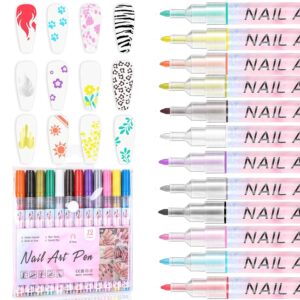 12PCS Nail Art Pens Set,3D Nail Polish Pens Quick Dry for Nail Art Macaron Color Nail Art Drawing Special Nails Art Design Manicure Nail Pens for Home & Salon DIY (0.7)