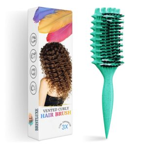 Curl Defining Brush for Curly Hair, Ultimate Vented Hair Brush with Boar Bristles, Unisex Styling and Detangling,Shaping and Defining Curls brush Reduce Pulling, Ideal for All Hair Types (Teal)