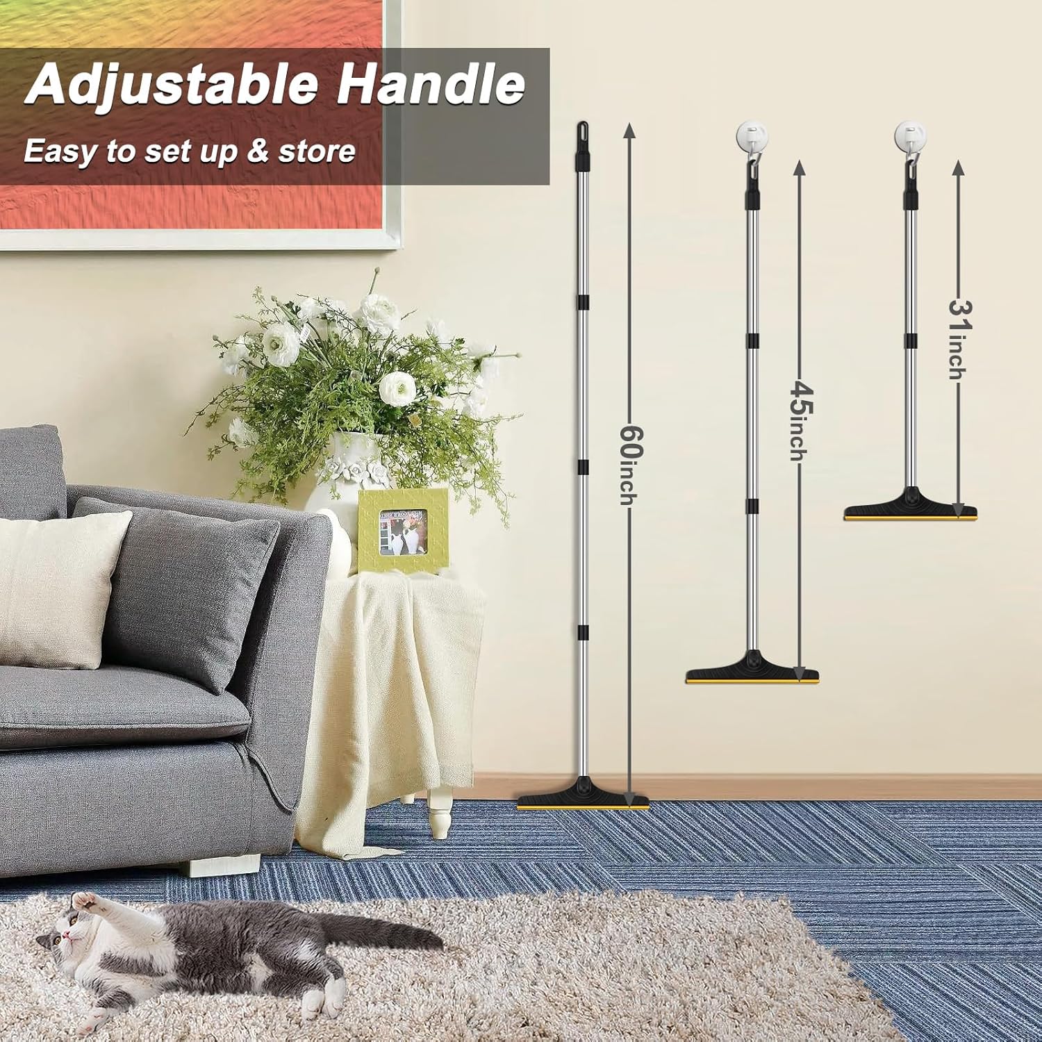 B-Land 60-Inch Adjustable Carpet Rake for Effortless Pet Hair Removal on Rugs and Mats - Image 5