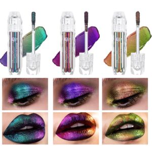 3Pcs Metallic Liquid Chameleon Eyeshadow Set, Liquid Glitter Eye Makeup, Long Lasting Holographic Glitter Multichrome Makeup, Intense Color Highly Pigmented Shimmer Eye Shadow