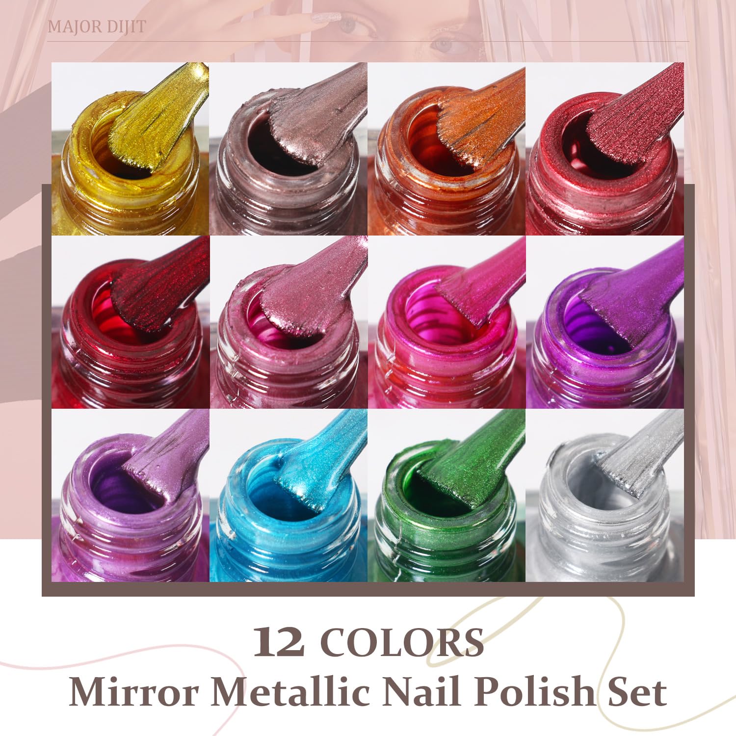 DouborQ 12 Color 10ml Metallic Holographic Glitter Quick-Dry Nail Polish Set - Image 6