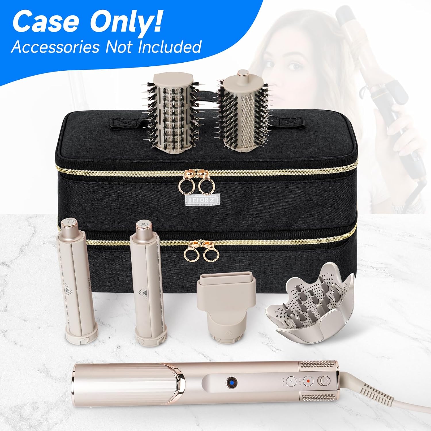 Black Double-Layer Travel Carrying Case for Shark Flexstyle and Dyson Airwrap Hair Dryers - Image 8