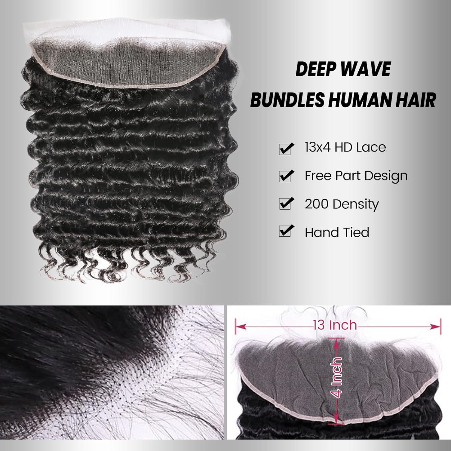 20 Inch Deep Wave 13x4 HD Lace Frontal Human Hair Wig 200% Density - Image 2