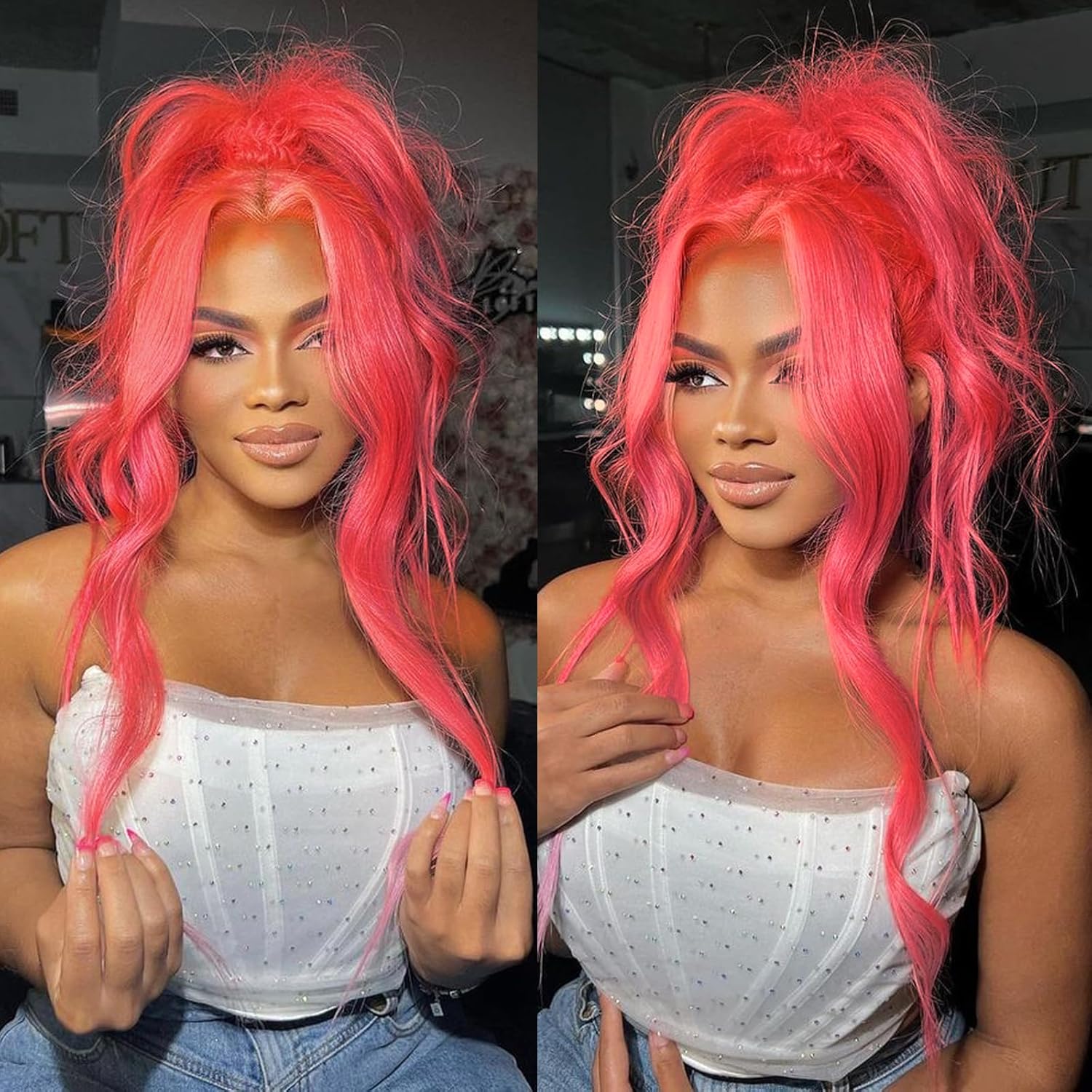 28 Inch 13x6 Pink Body Wave Human Hair Lace Front Wig 200% Density - Image 3