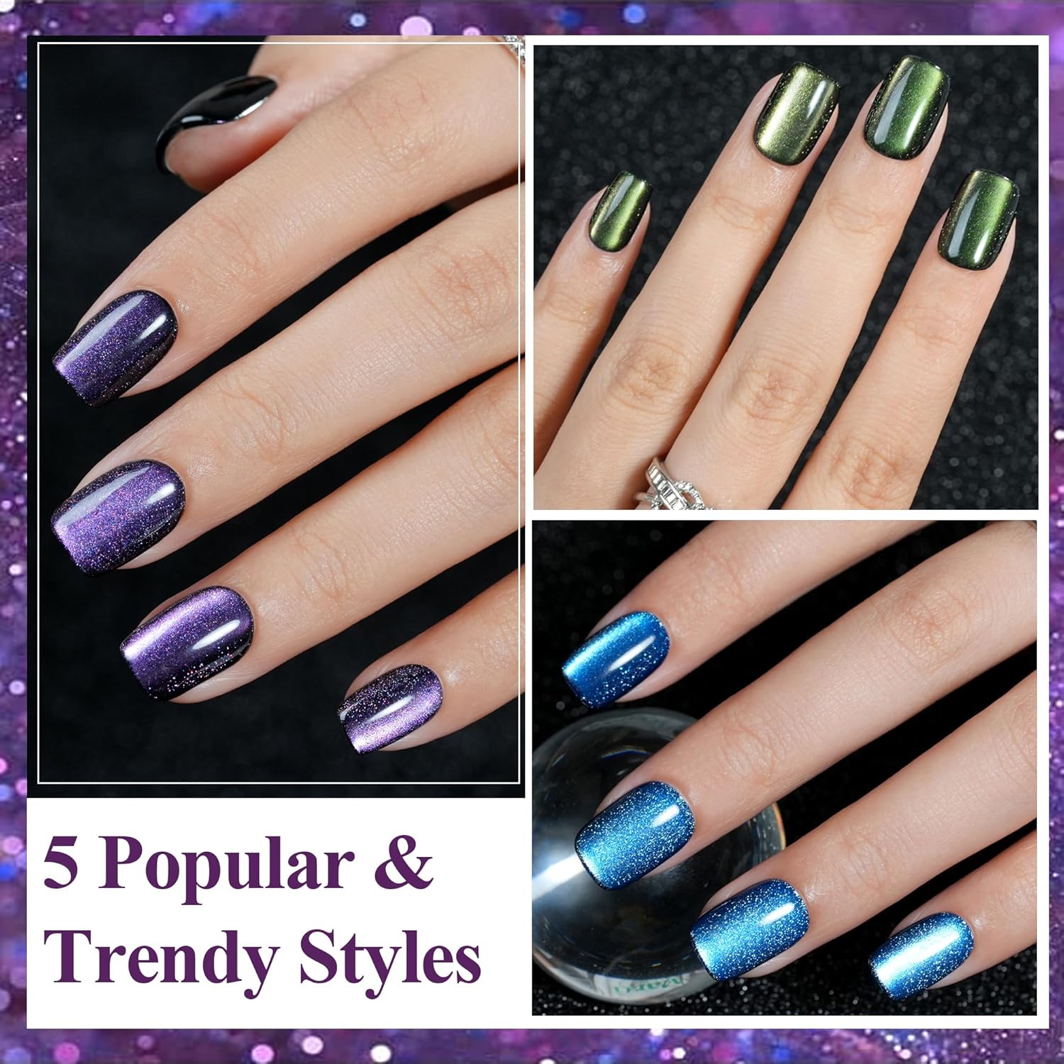 Short Cat Eye Press On Nails Set 160 Pieces 5 Styles Jofay Fashion Acrylic - Image 3
