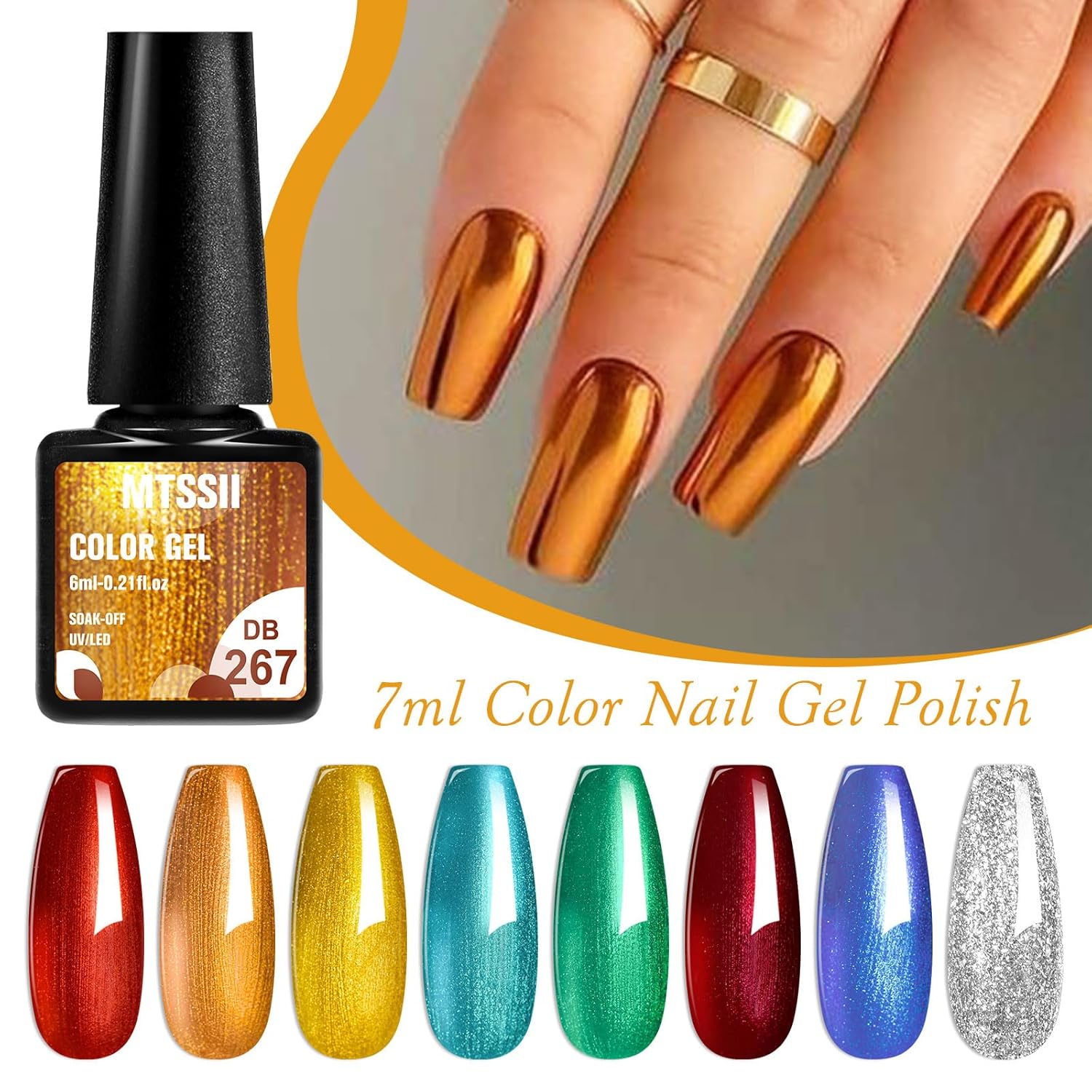 MTSSII 8-Color Metallic Chrome Gel Nail Polish Kit with Glossy UV/LED Finish - Image 2