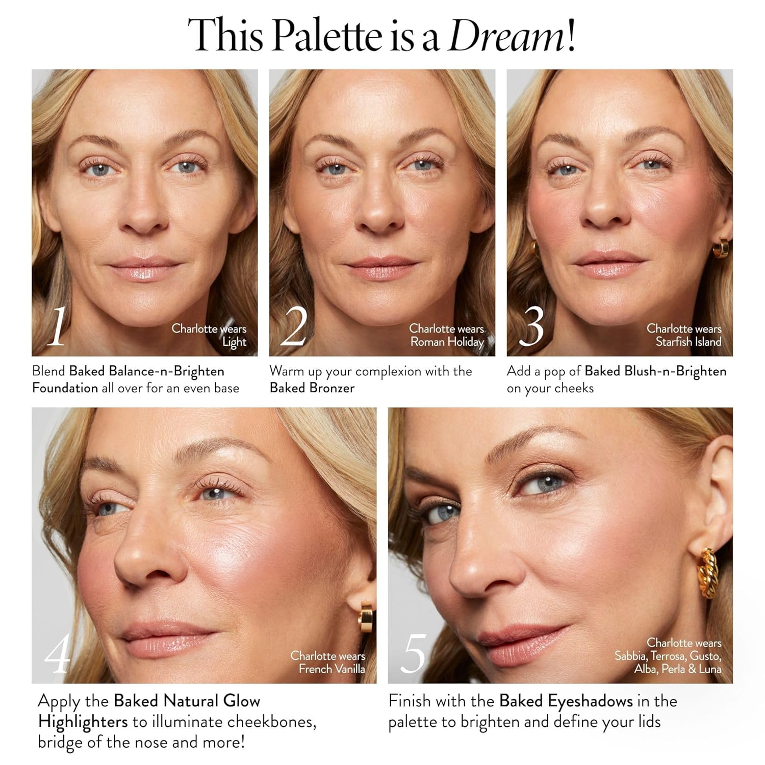 Laura Geller Tuscan Dreams Baked Palette Full Size with Bronzer Blush Highlighter 6 Eyeshadows - Image 5