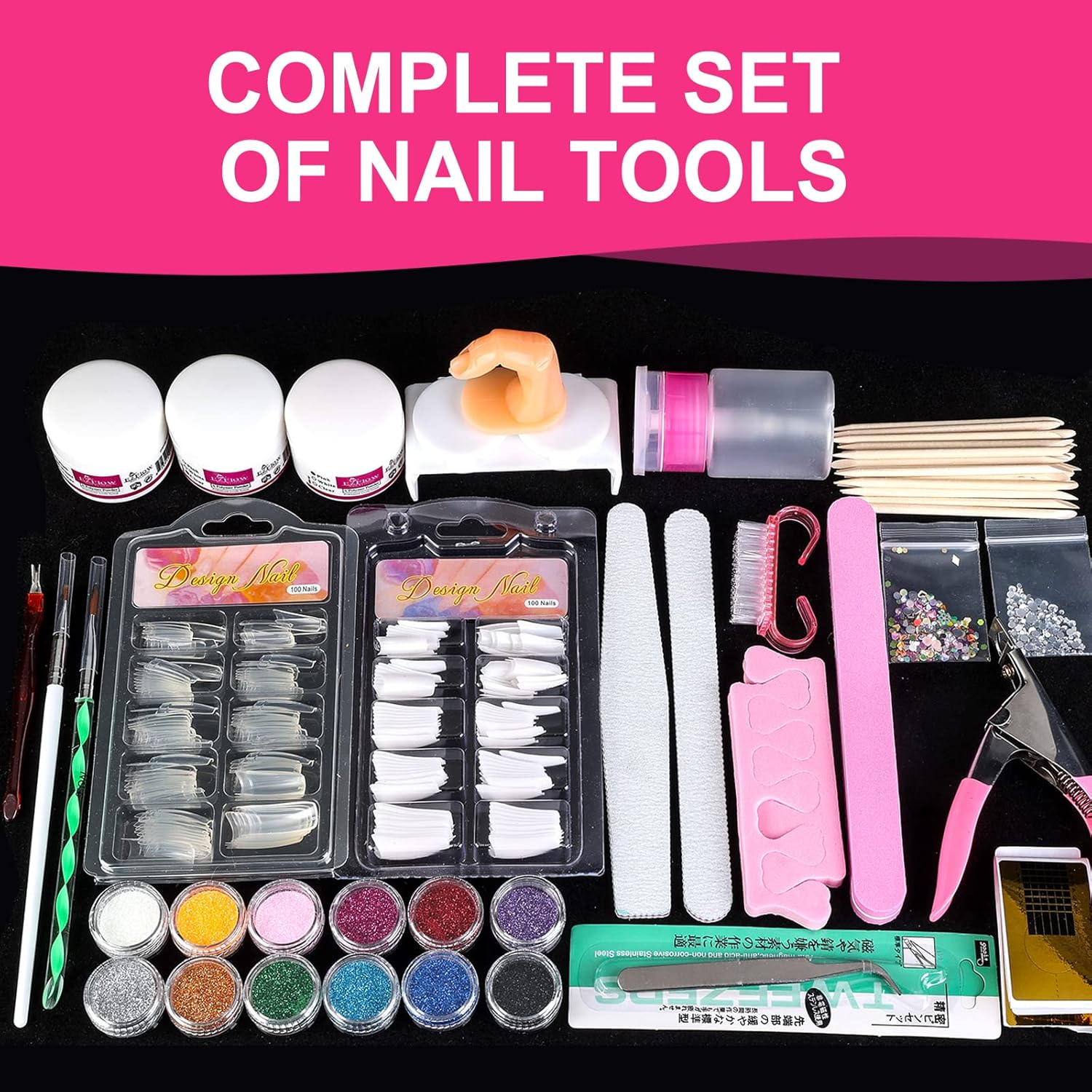BLIFF Acrylic Nail Kit for Beginners with 12 Glitter Powders and Nail Art Tools - Image 5