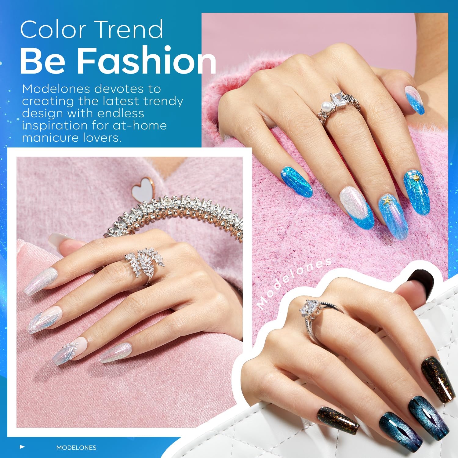 Modelones 6 Color Ocean Series Glitter Cat Eye Gel Nail Polish Set with Magnet - Image 3