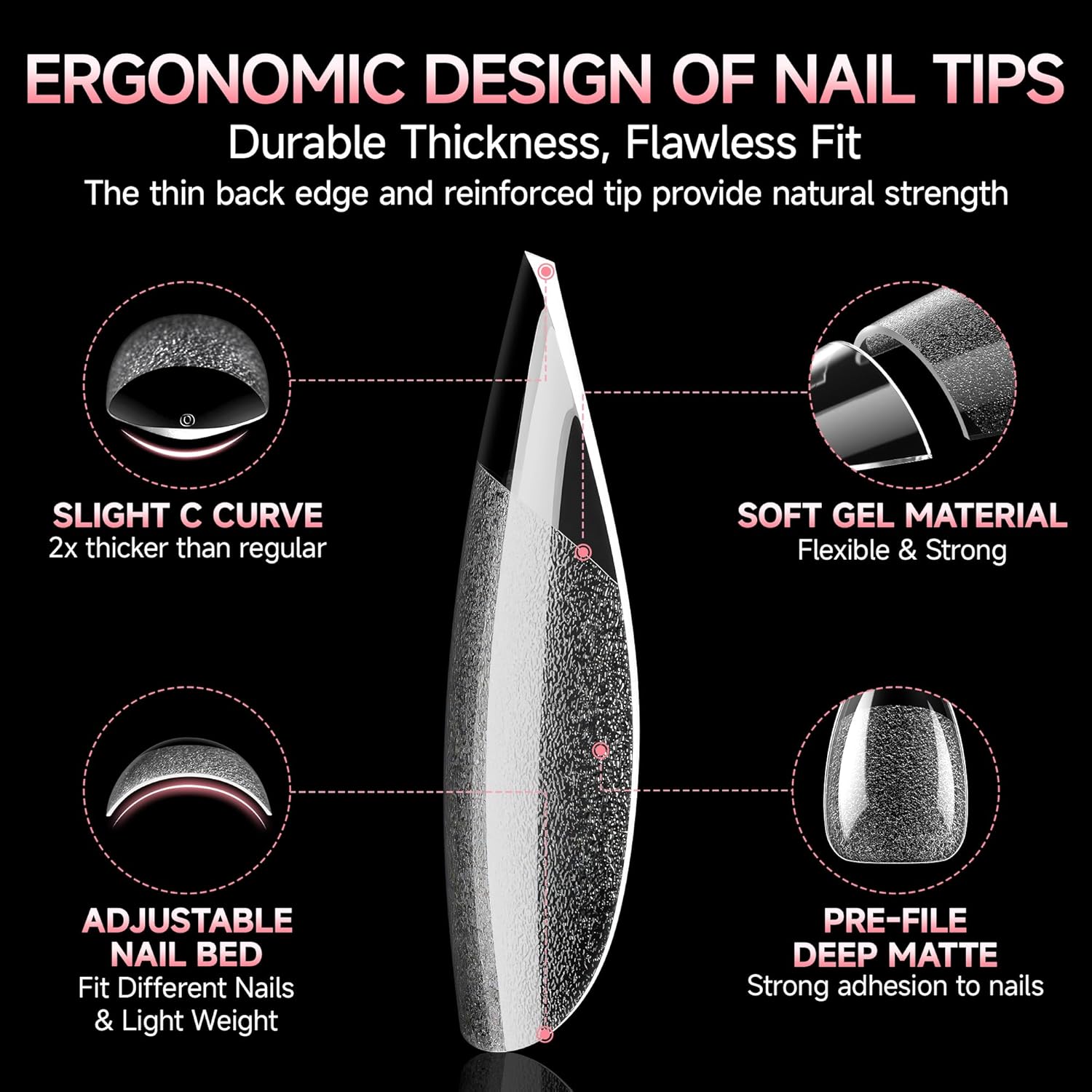 UNA GELLA 330-Piece Short Almond Gel Nail Tips, Pre-Etched, 15 Flexible Sizes - Image 4