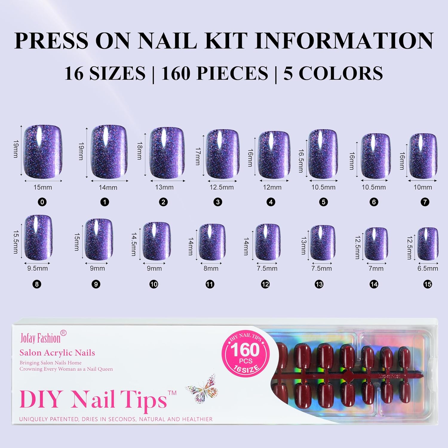 Short Cat Eye Press On Nails Set 160 Pieces 5 Styles Jofay Fashion Acrylic - Image 7