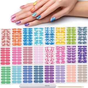 DANNEASY 24 Sheets Nail Polish Strips for Women Girl - Light Color&Rainbow, Nail Polish Stickers Full Nail Wraps Gel Nail Strips Self Adhesive Manicure Design Sticker Nails with File, Cuticle Stick