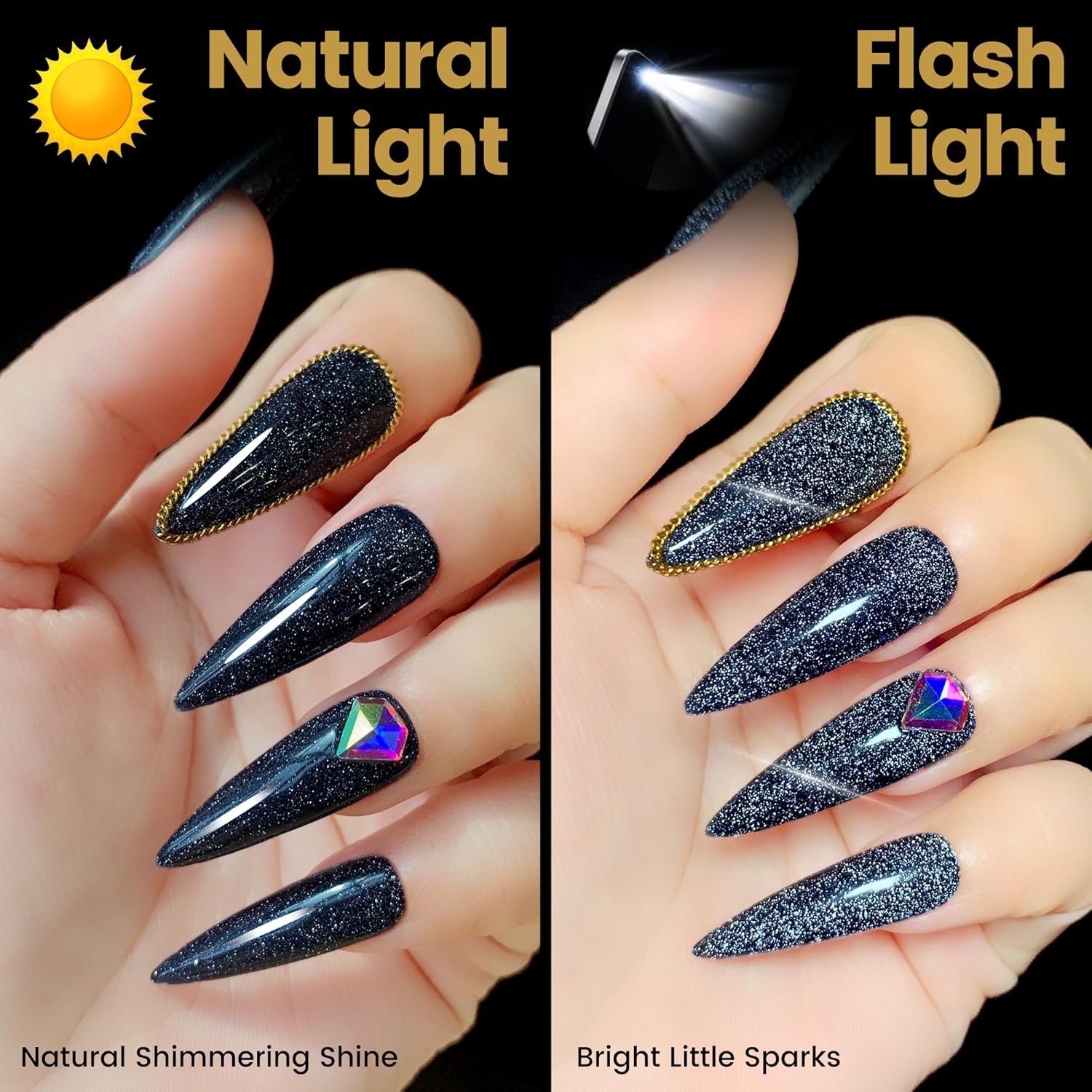 Likomey 15ml Black Diamond Reflective Glitter Gel Nail Polish Shimmer - Image 3