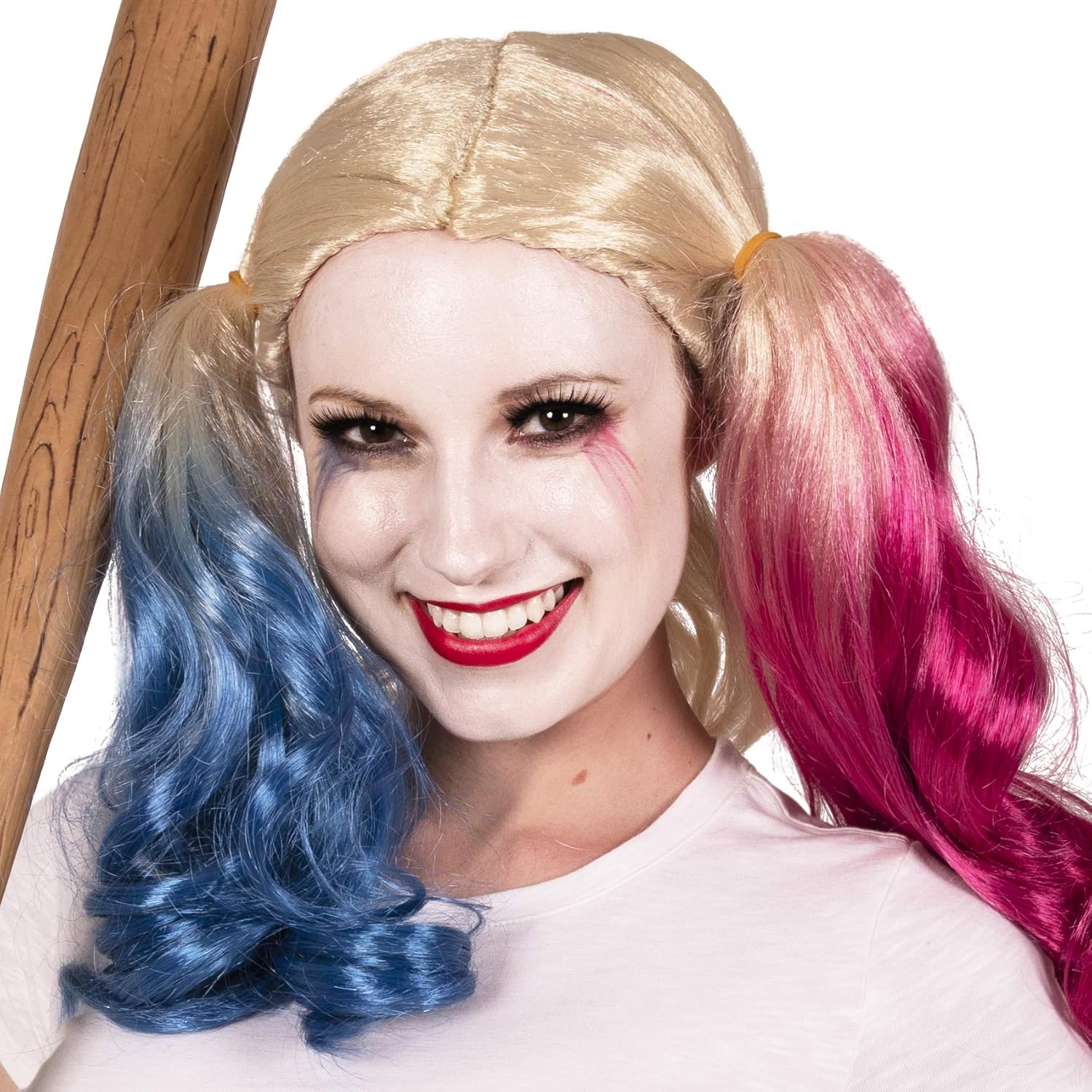 Harley Quinn Wig for Girls and Women - Pink and Blue Clown Costume Accessory - Image 3