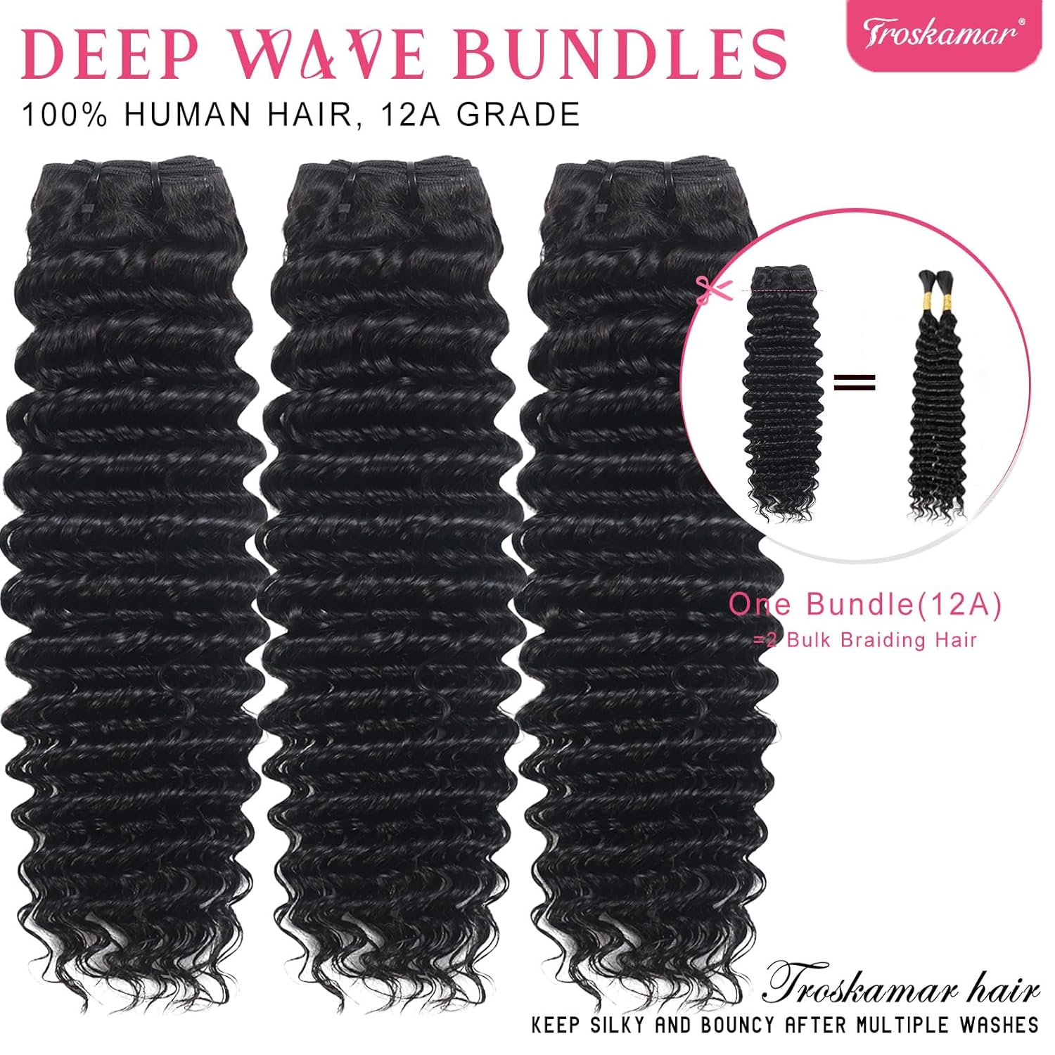 12A Brazilian Deep Wave Human Hair Curly Bundles 18 20 22 Inch Unprocessed 3pc Set - Image 3