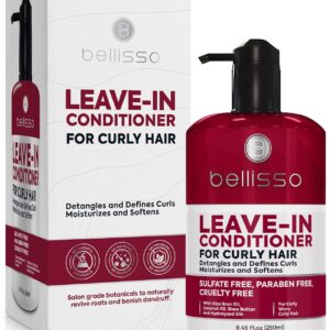 Leave in Conditioner for Curly Hair - Frizz Control for Women and Men - Restores Dry, Damaged and Wavy Hair - Detangler Cream and Sulfate Free Anti Static Moisturizer Treatment with Shea Butter