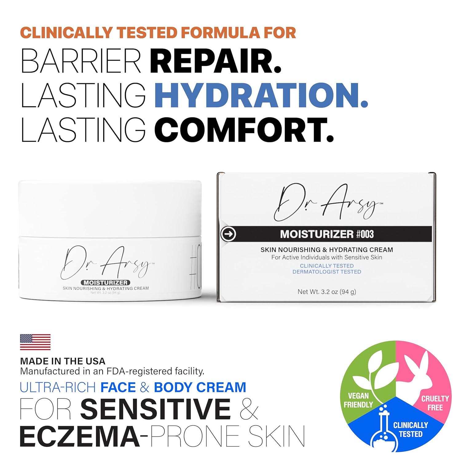 Eczema Cream for Face and Body 3.2 oz Ultra-Rich Itchy Skin Relief Vegan Lotion - Image 2