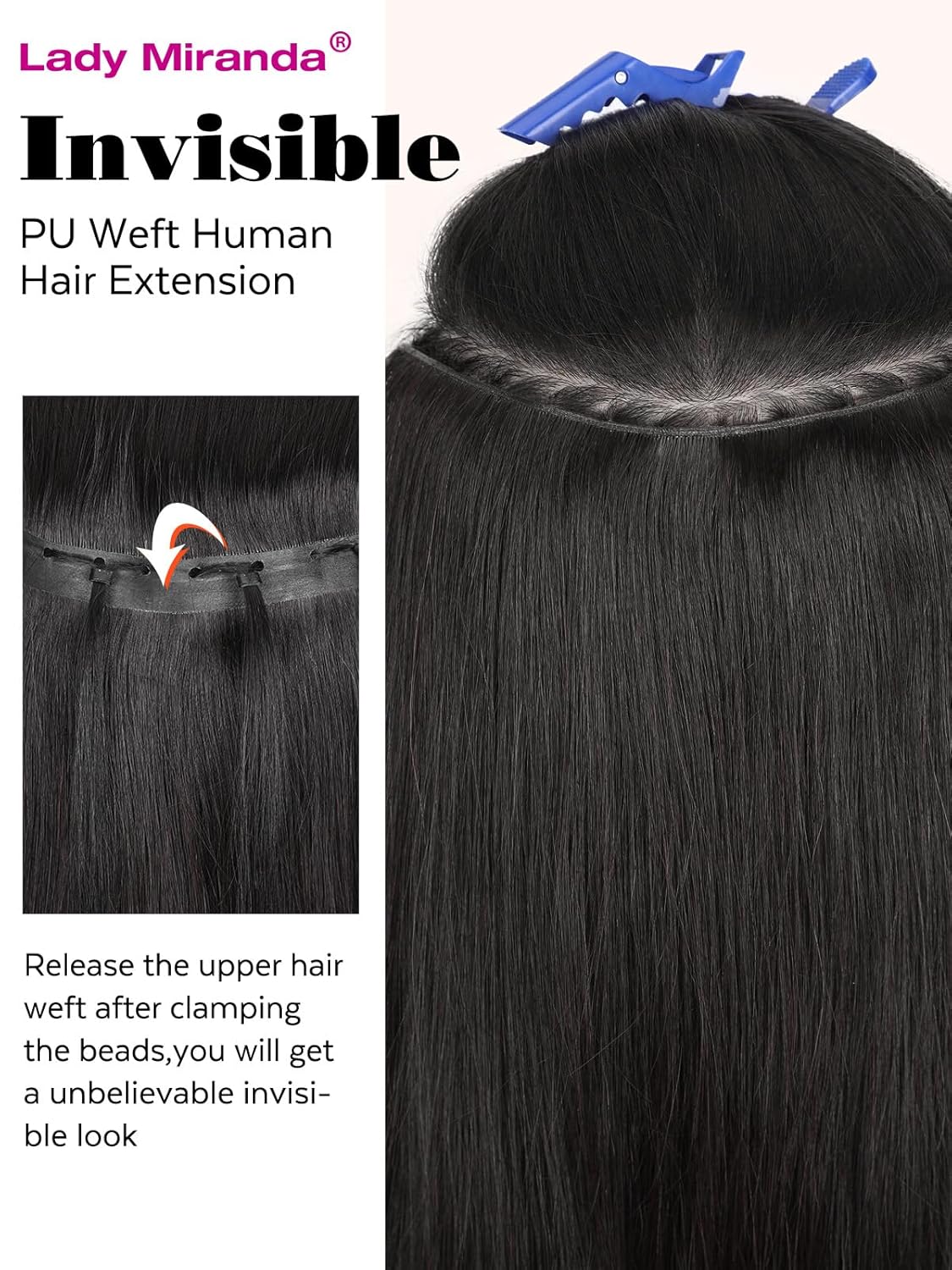 Lady Miranda 18 Inch 100G Black Double Sided Invisible Weft Real Human Hair Extensions - Image 6