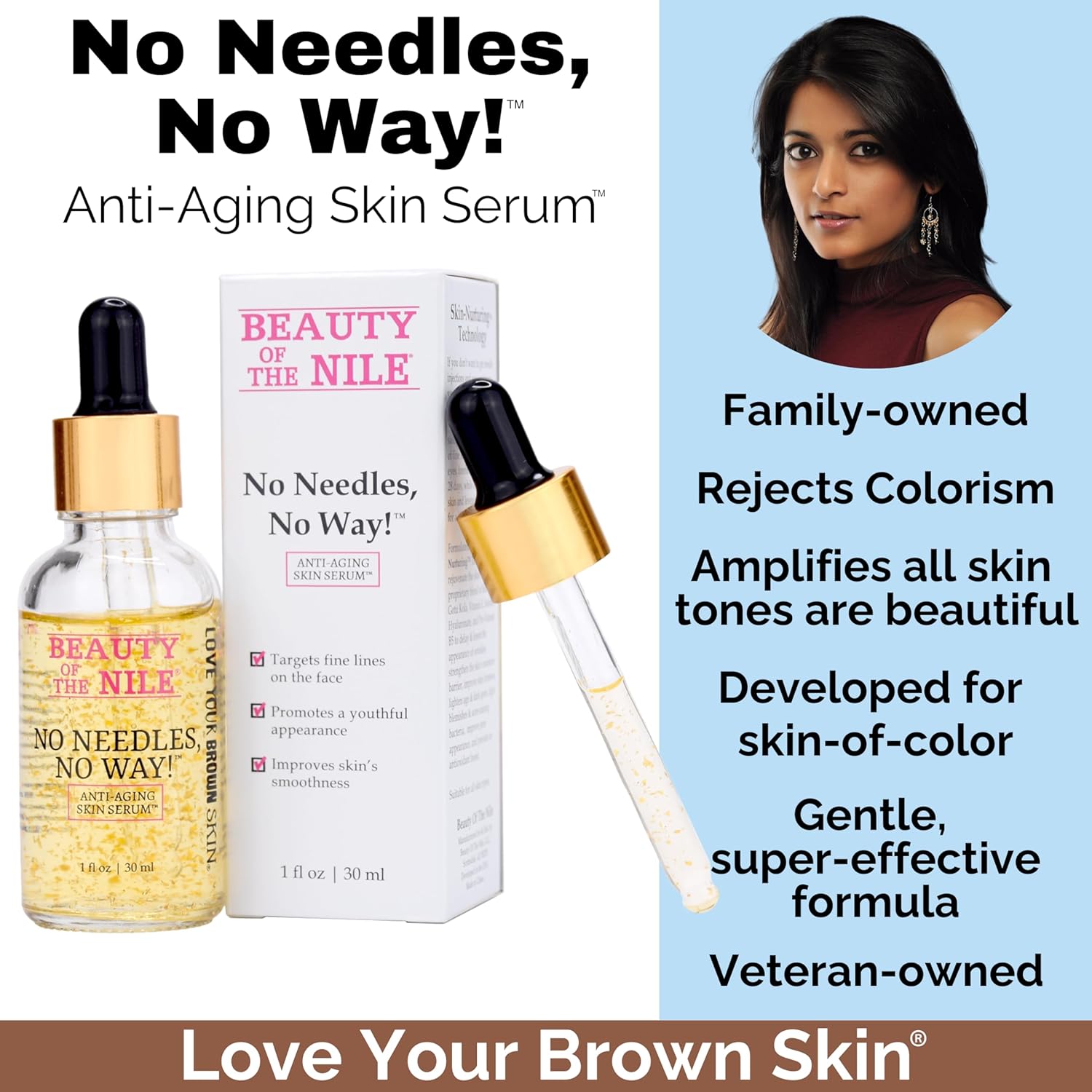 No Needles No Way Anti Aging Serum 1 Oz for Skin of Color Hydrates Smooths Even Tone - Image 8