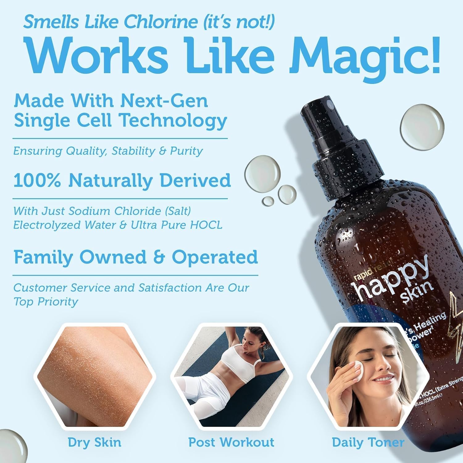 Happy Skin 2oz .02% Hypochlorous Acid Spray Toner for Face and Body Gentle Hydrating Cleanser - Image 4