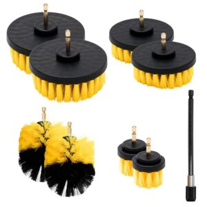 NEIKO 00321A Drill Brush Set, 9-Piece All-Purpose Scrubbing Attachments for Cleaning & Car Detailing, Extended-Reach Power Scrubber